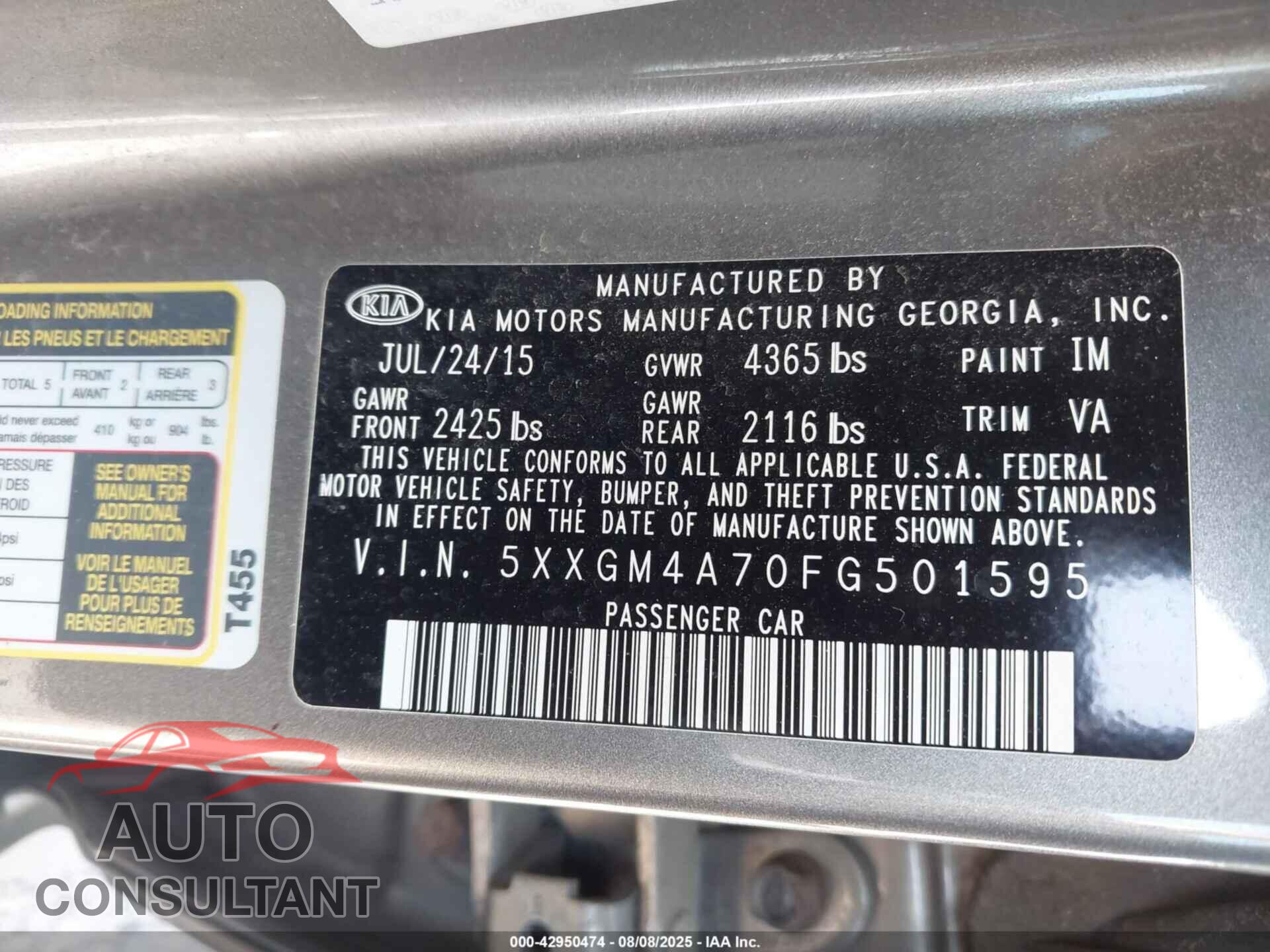 KIA OPTIMA 2015 - 5XXGM4A70FG501595