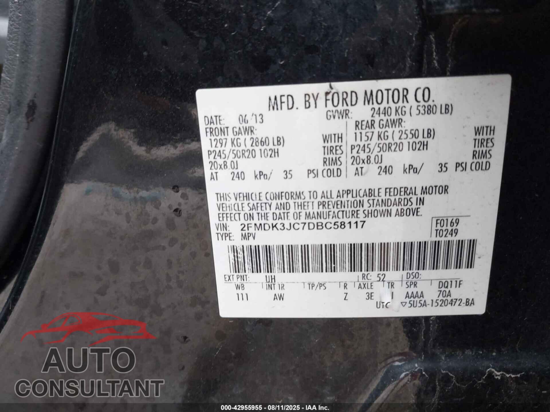 FORD EDGE 2013 - 2FMDK3JC7DBC58117