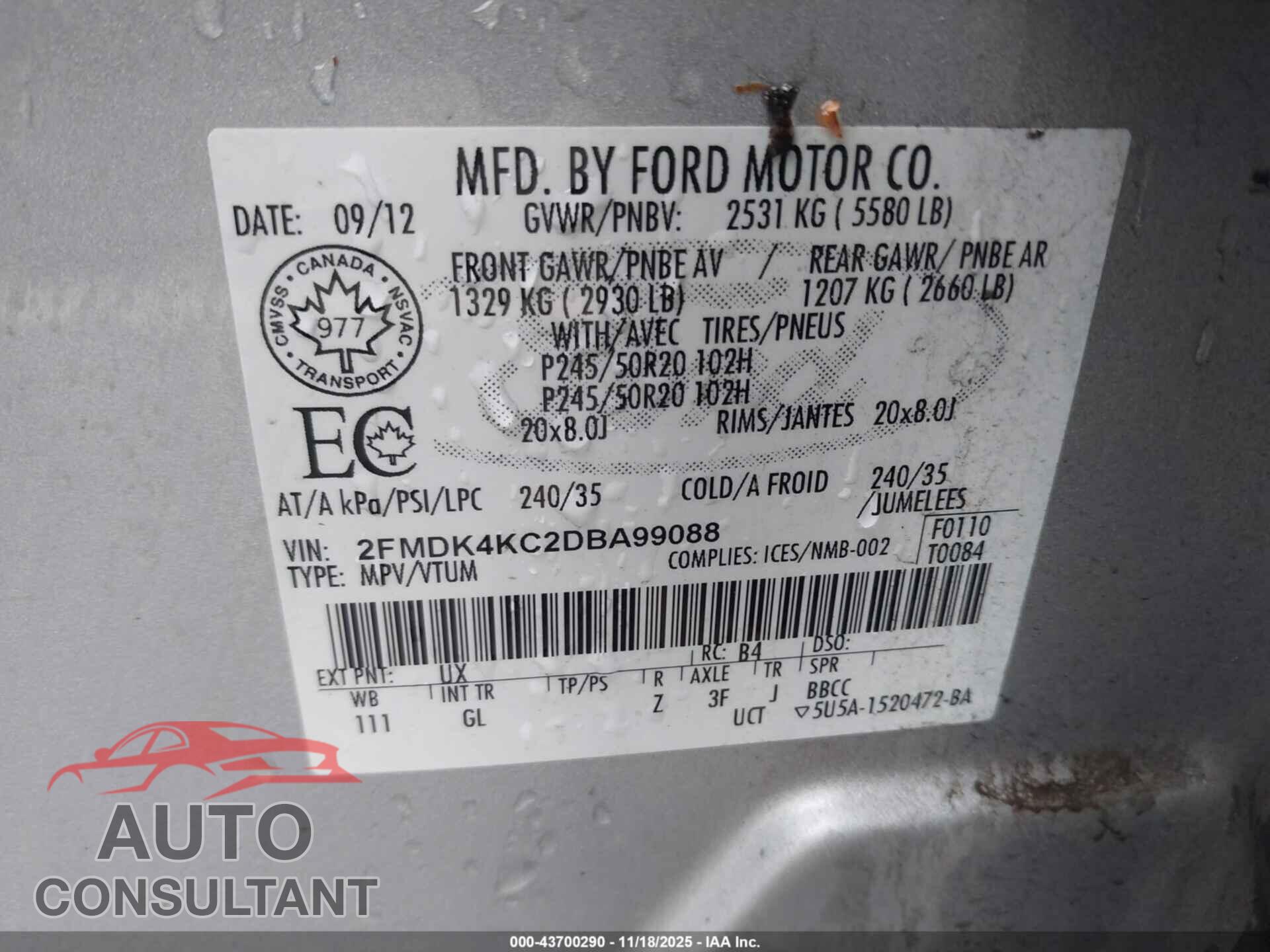 FORD EDGE 2013 - 2FMDK4KC2DBA99088