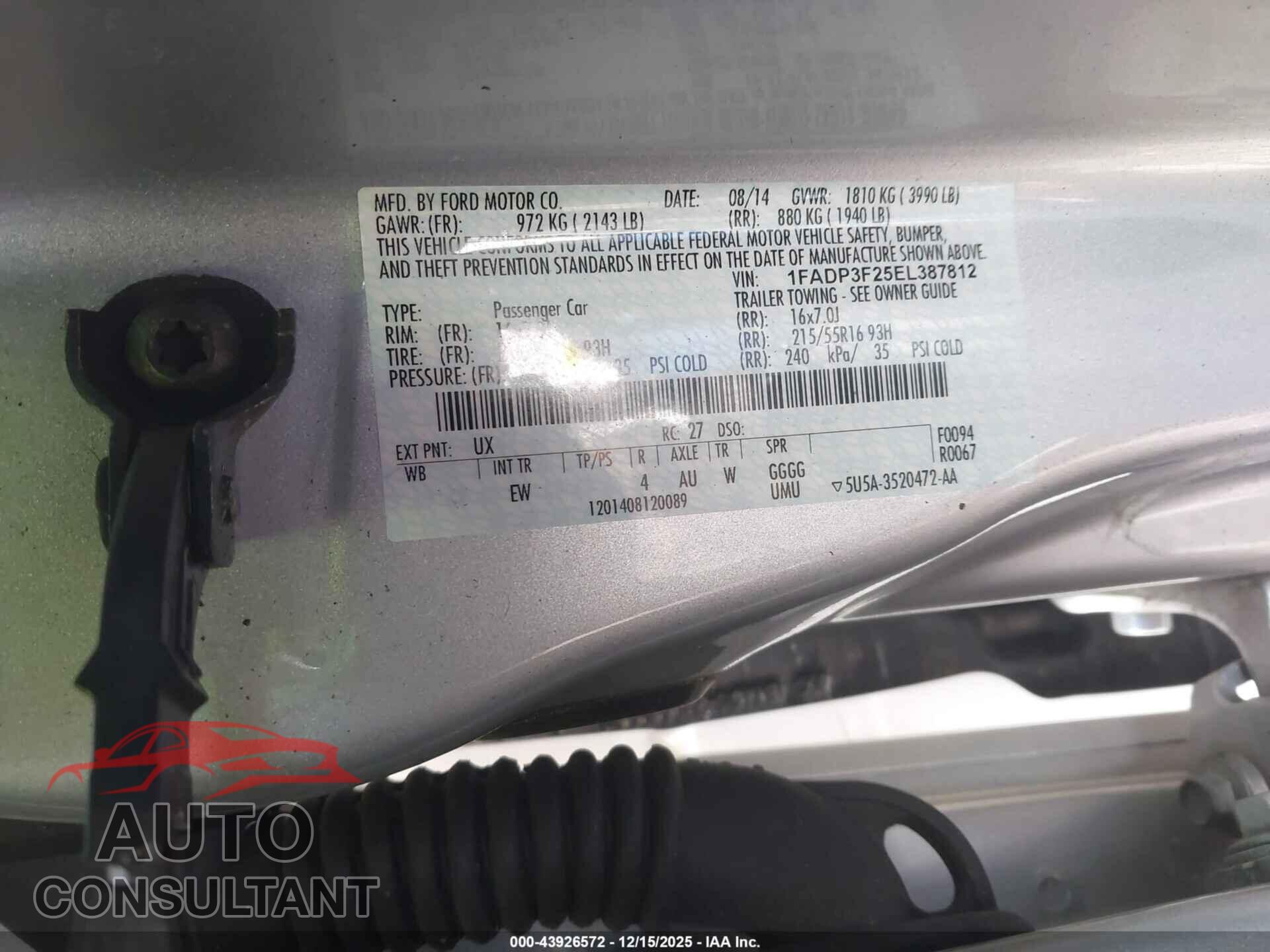 FORD FOCUS 2014 - 1FADP3F25EL387812