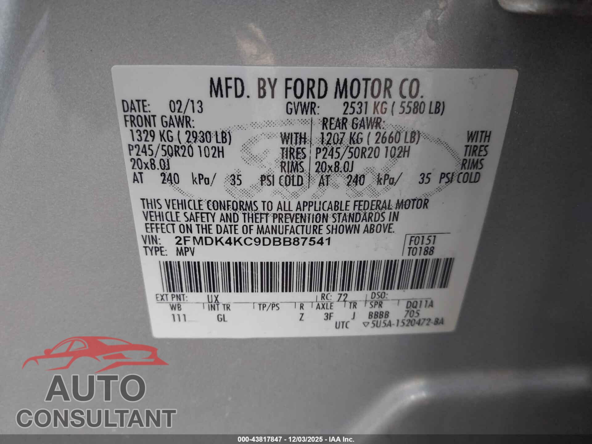 FORD EDGE 2013 - 2FMDK4KC9DBB87541
