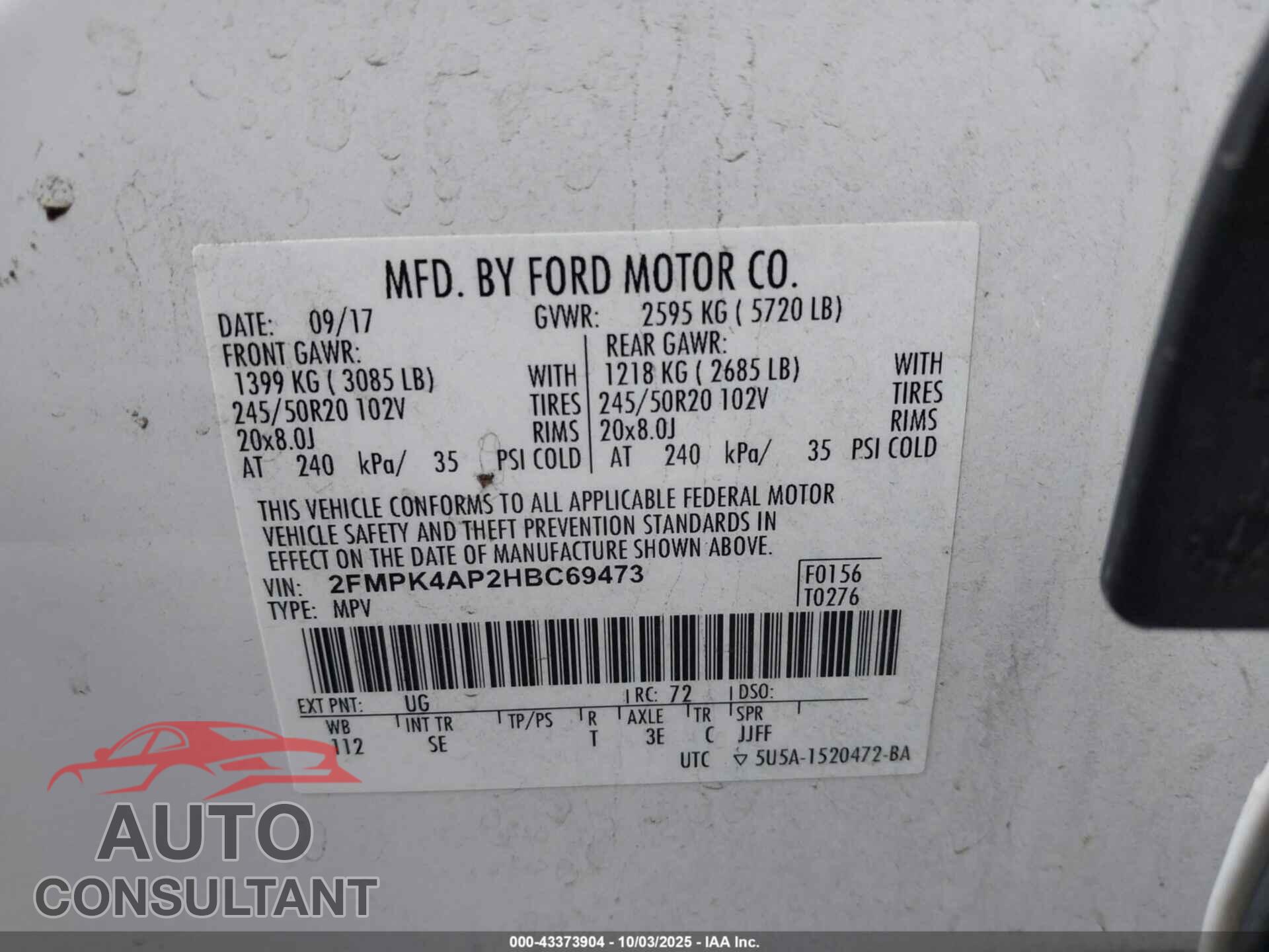 FORD EDGE 2017 - 2FMPK4AP2HBC69473