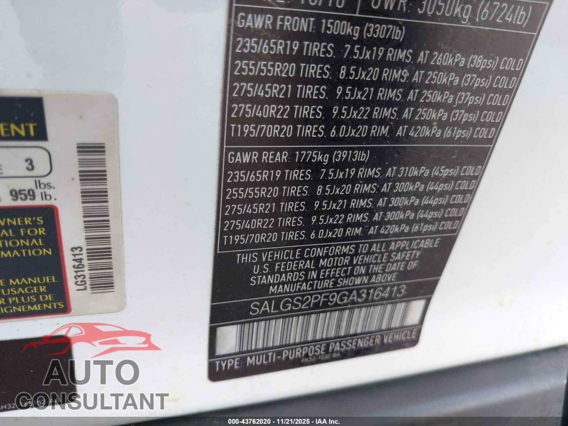 LAND ROVER RANGE ROVER 2016 - SALGS2PF9GA316413