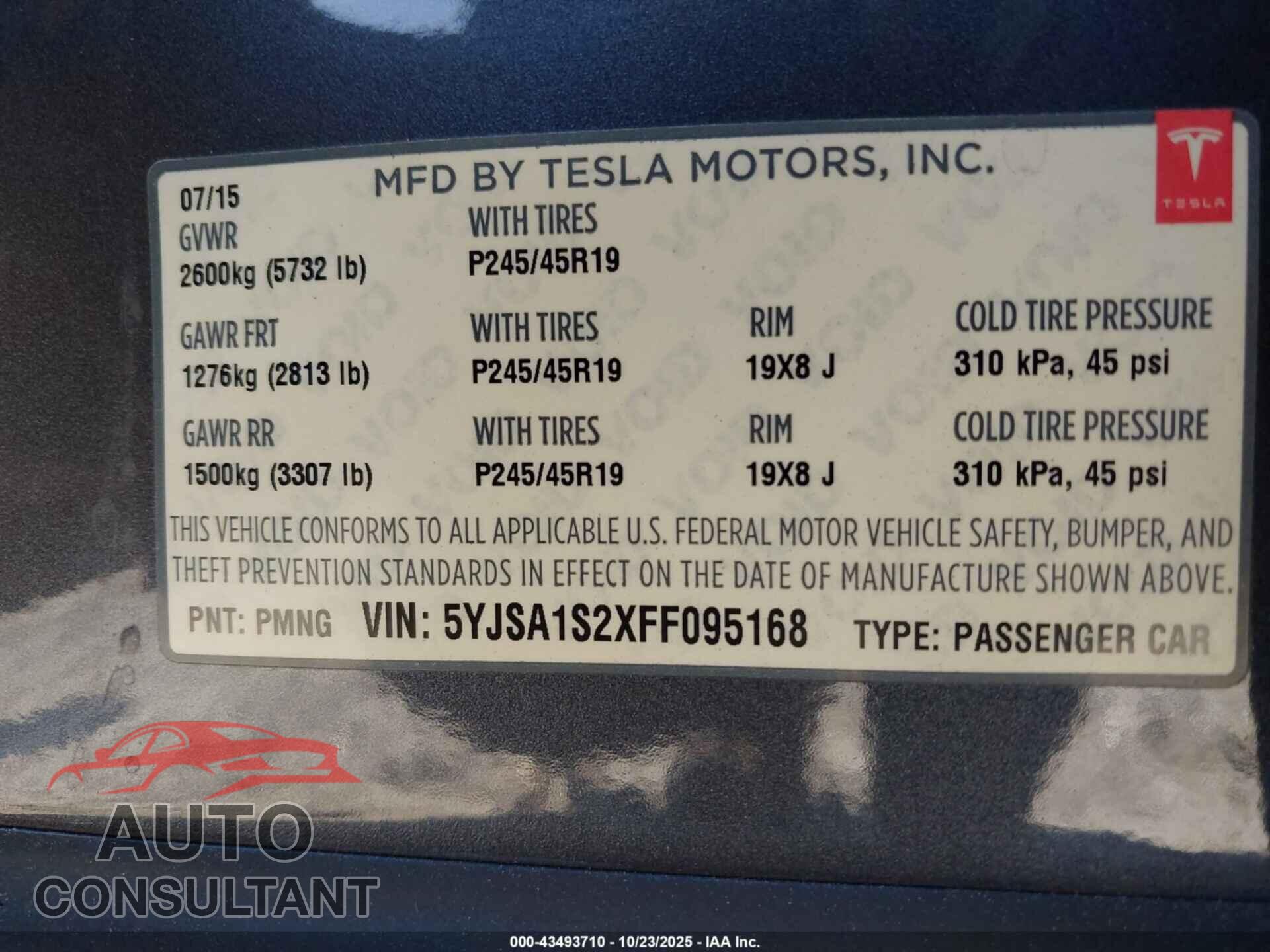 TESLA MODEL S 2015 - 5YJSA1S2XFF095168