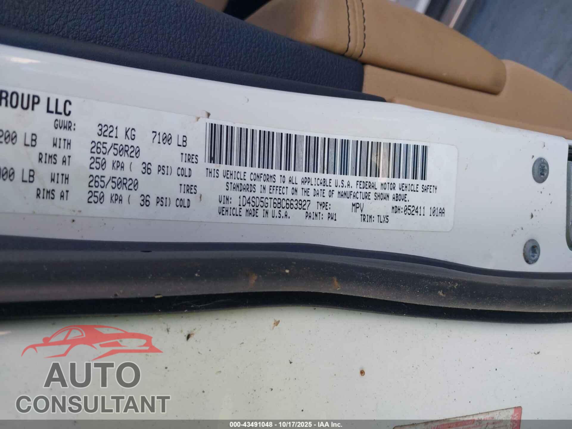 DODGE DURANGO 2011 - 1D4SD5GT6BC663927
