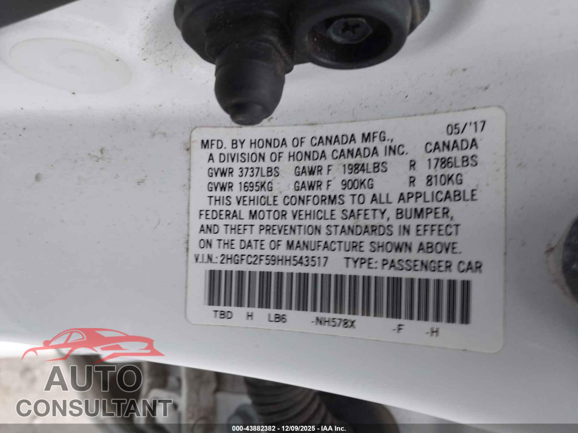 HONDA CIVIC 2017 - 2HGFC2F59HH543517