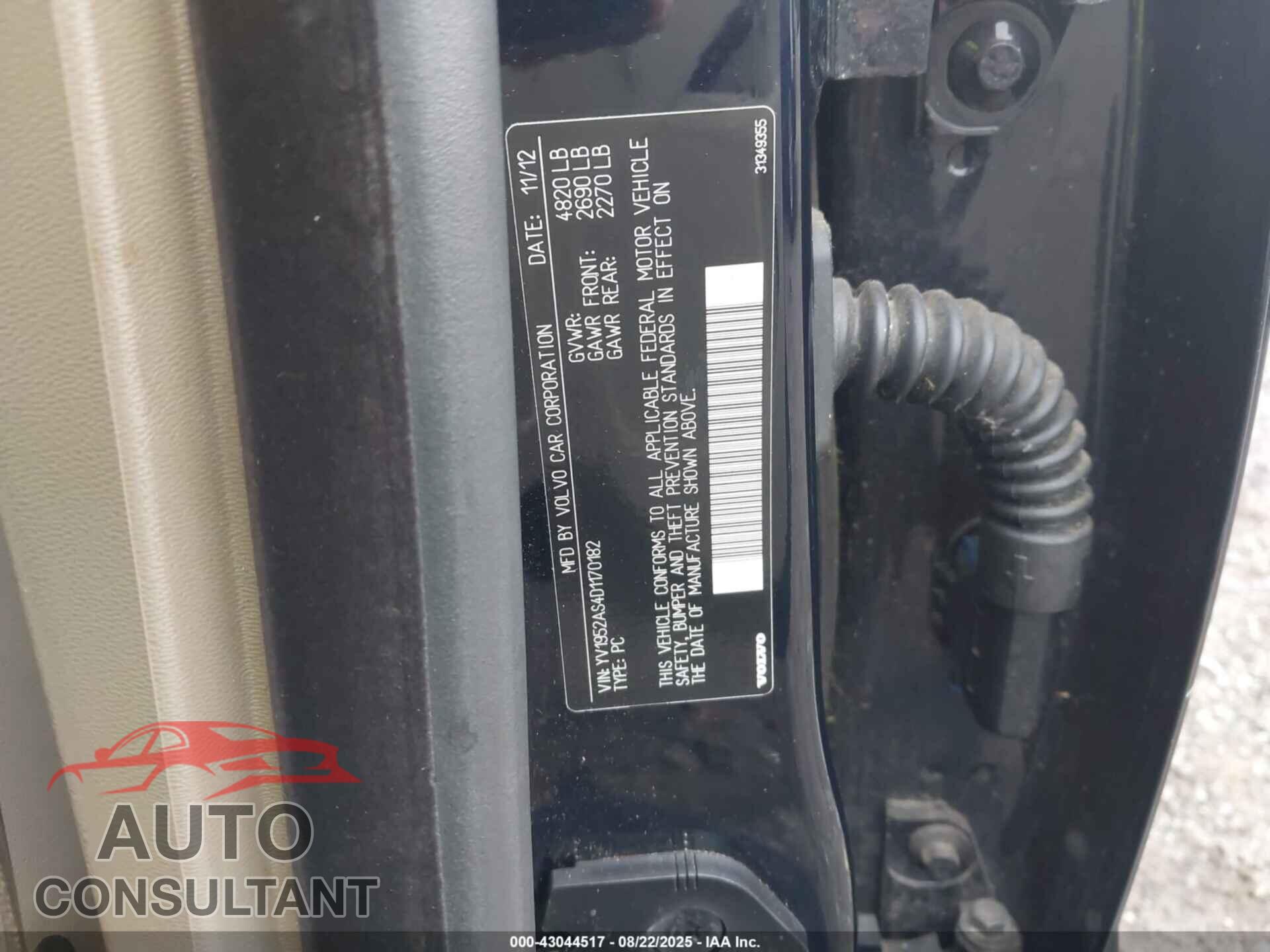 VOLVO S80 2013 - YV1952AS4D1170182