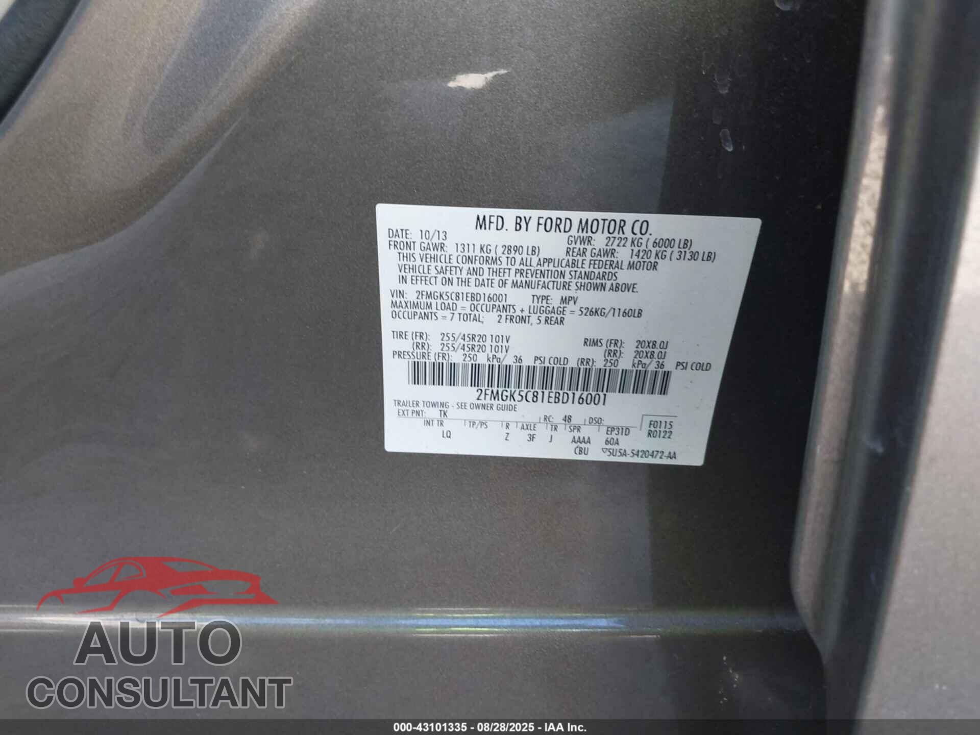 FORD FLEX 2014 - 2FMGK5C81EBD16001