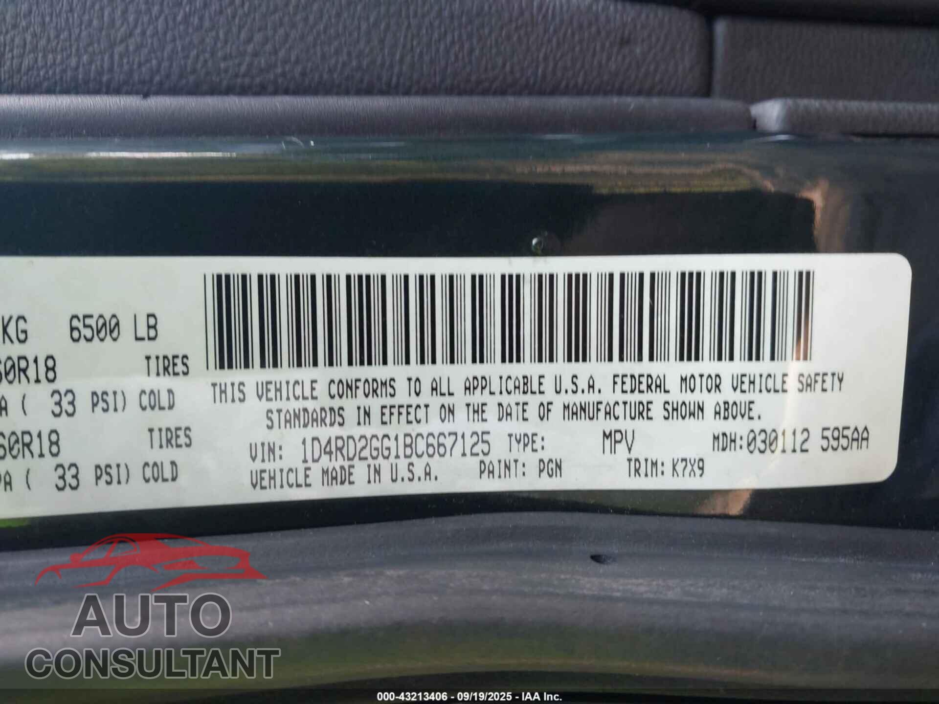 DODGE DURANGO 2011 - 1D4RD2GG1BC667125