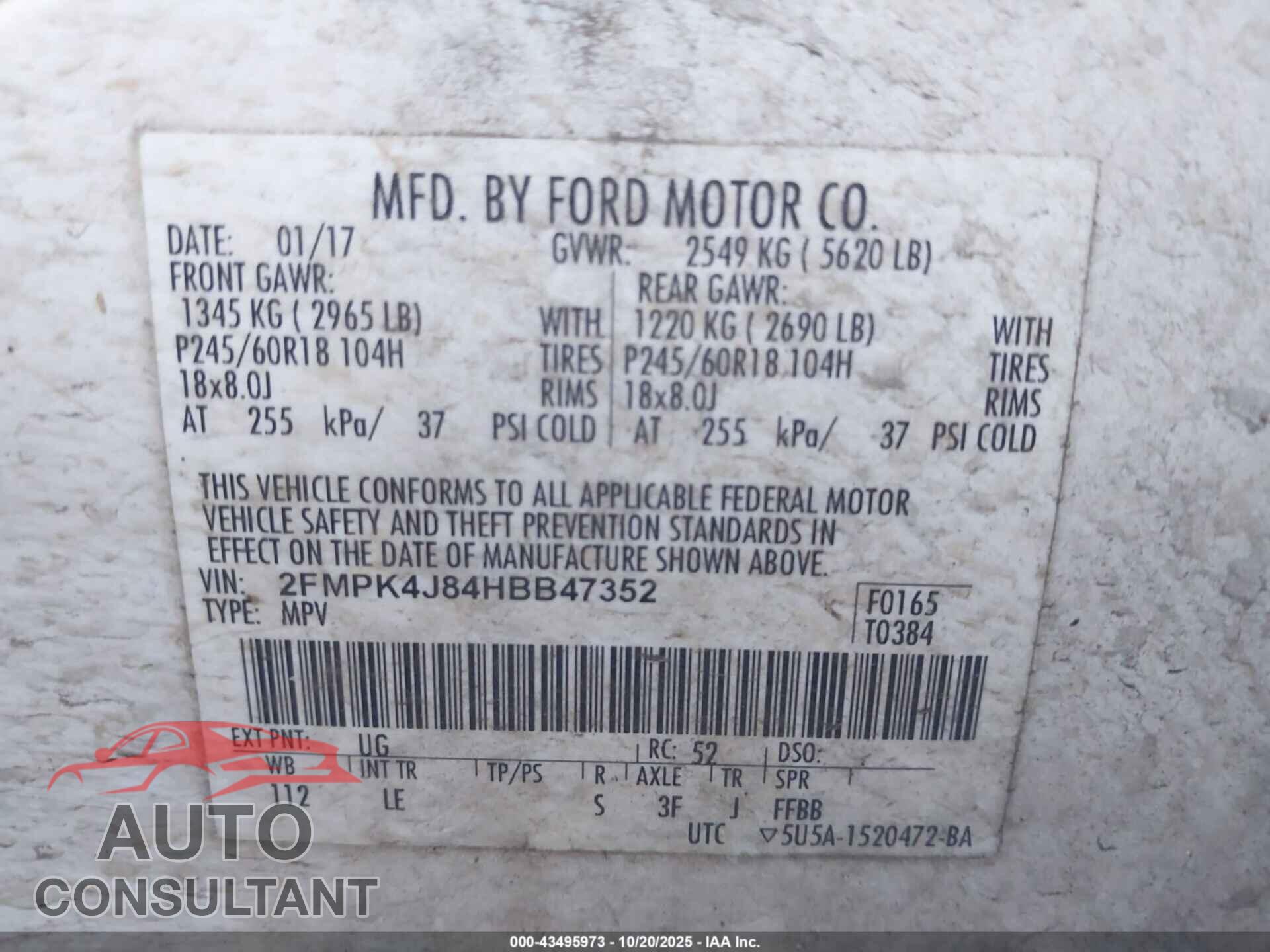 FORD EDGE 2017 - 2FMPK4J84HBB47352