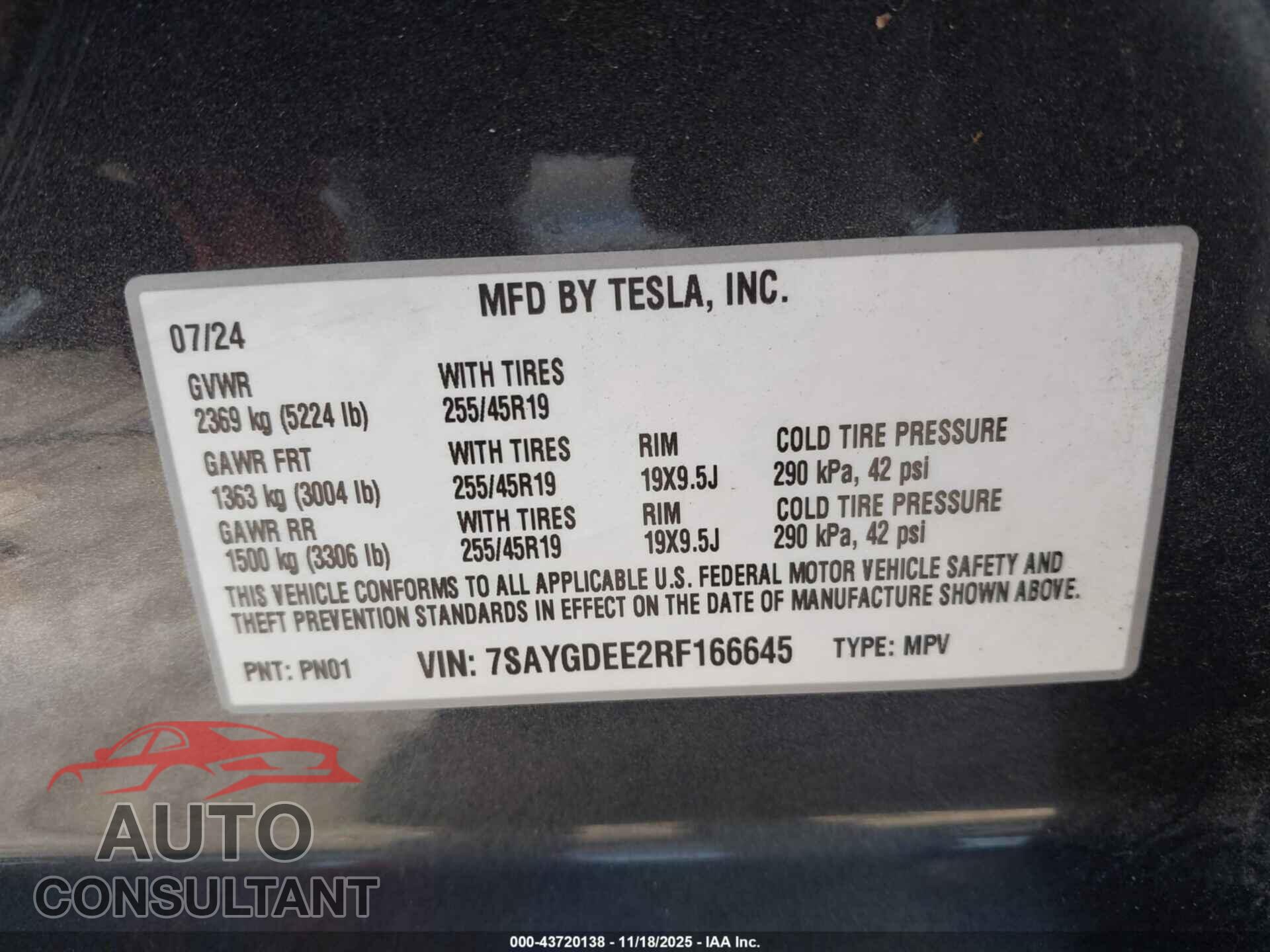 TESLA MODEL Y 2024 - 7SAYGDEE2RF166645