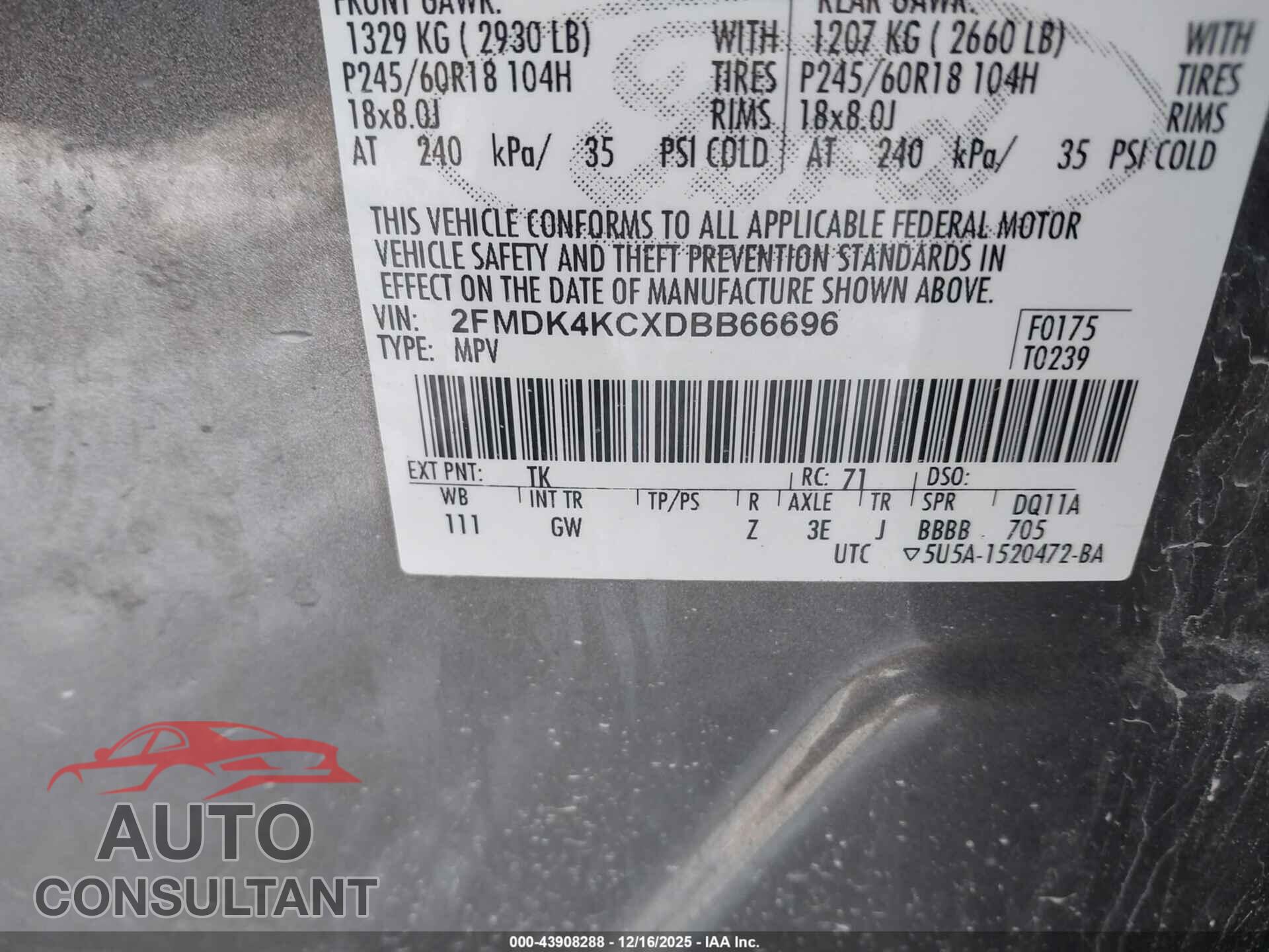 FORD EDGE 2013 - 2FMDK4KCXDBB66696