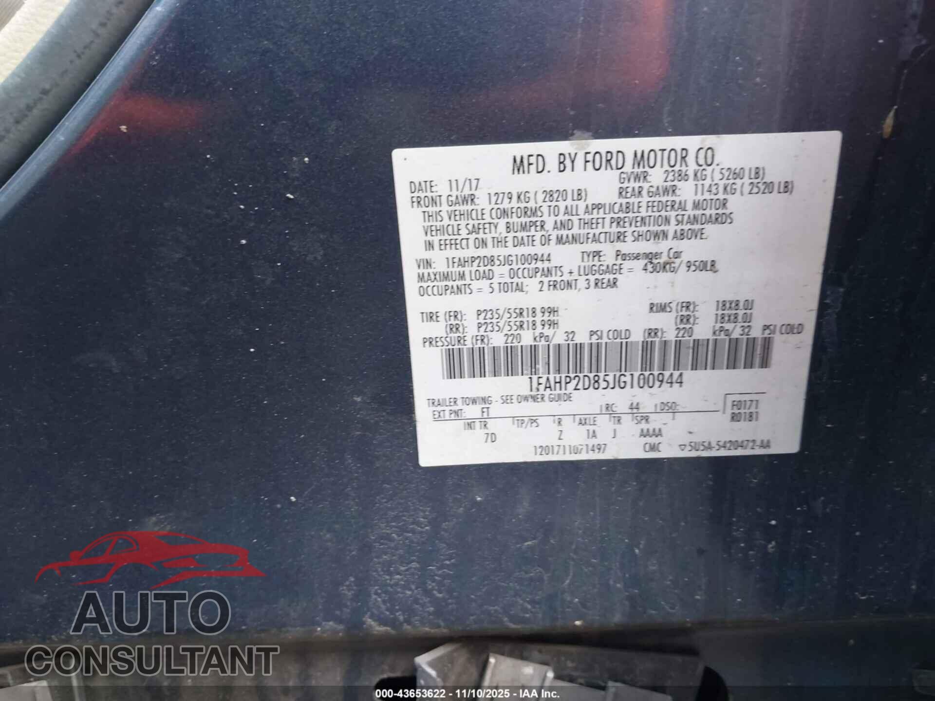 FORD TAURUS 2018 - 1FAHP2D85JG100944