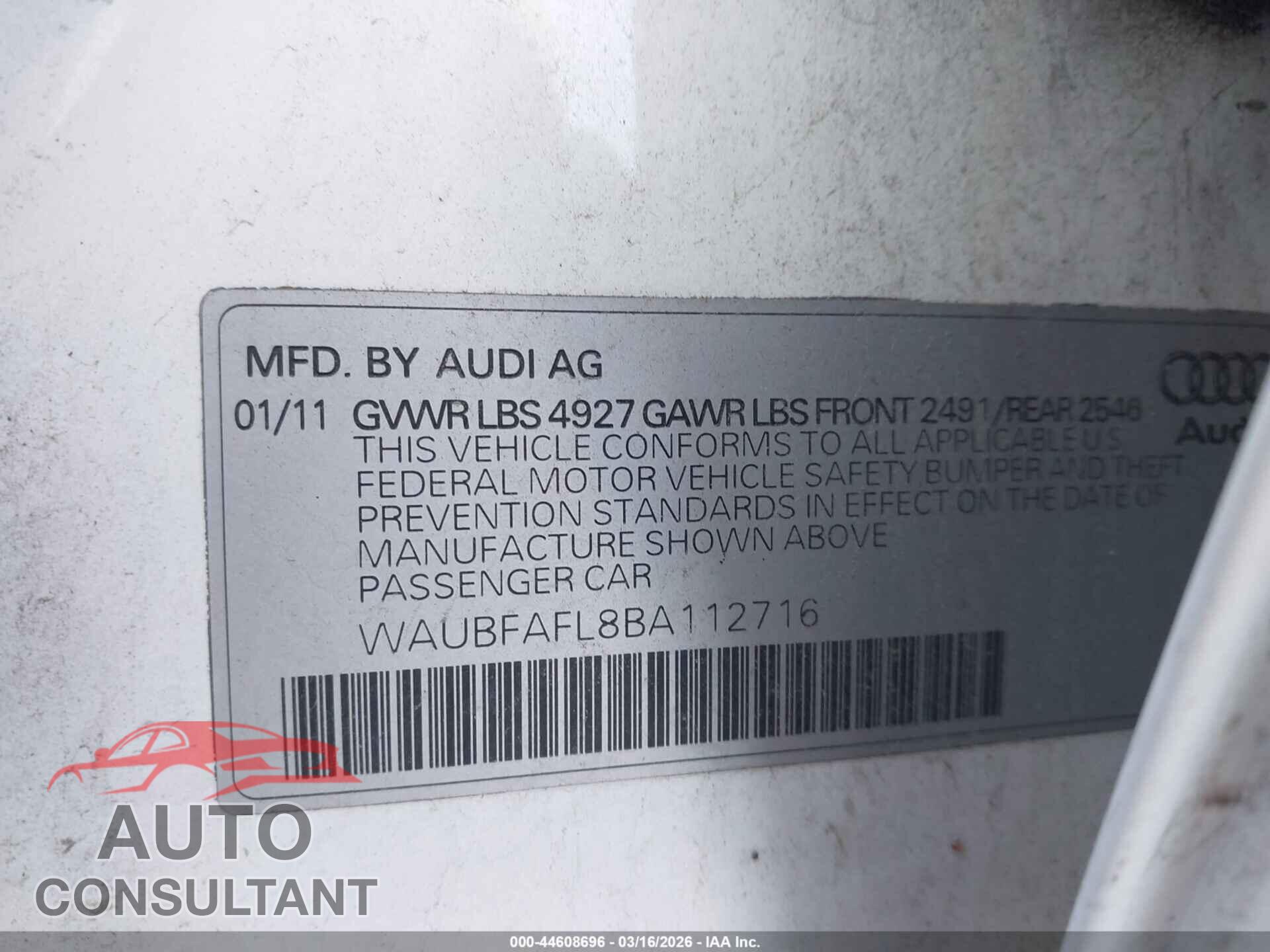 AUDI A4 2011 - WAUBFAFL8BA112716
