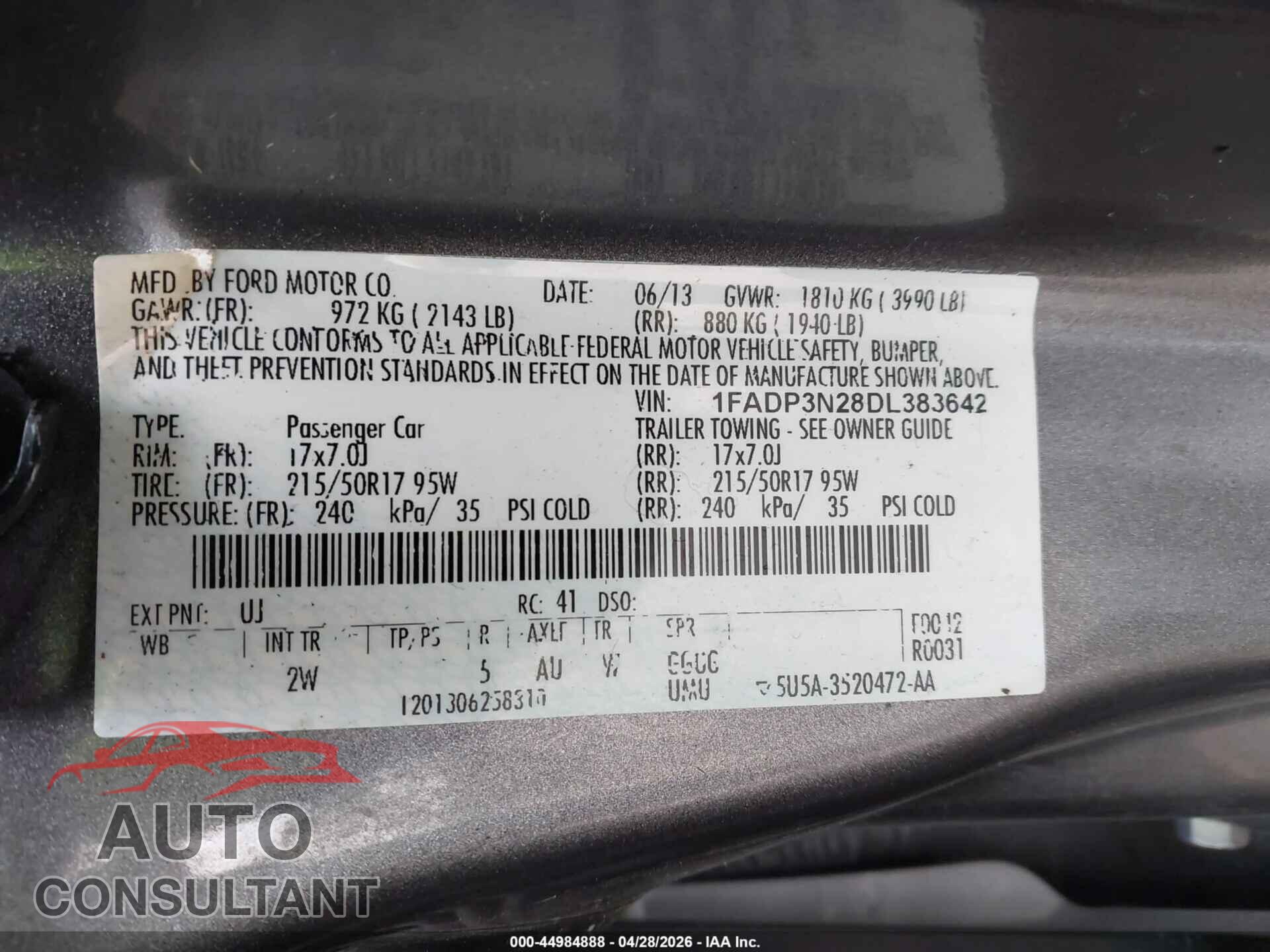FORD FOCUS 2013 - 1FADP3N28DL383642