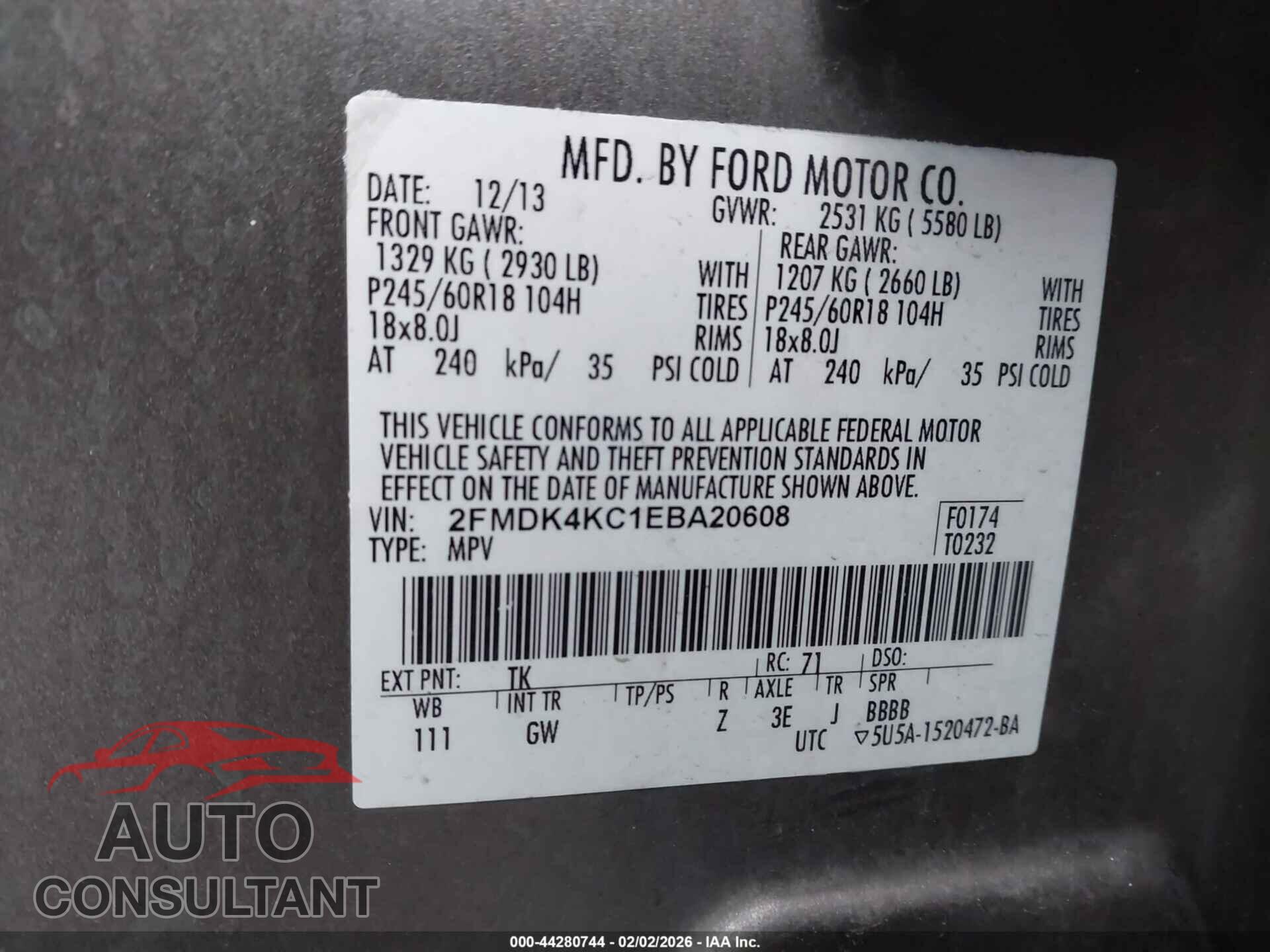 FORD EDGE 2014 - 2FMDK4KC1EBA20608