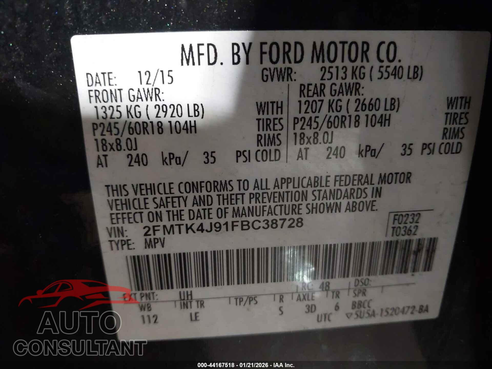 FORD EDGE 2015 - 2FMTK4J91FBC38728