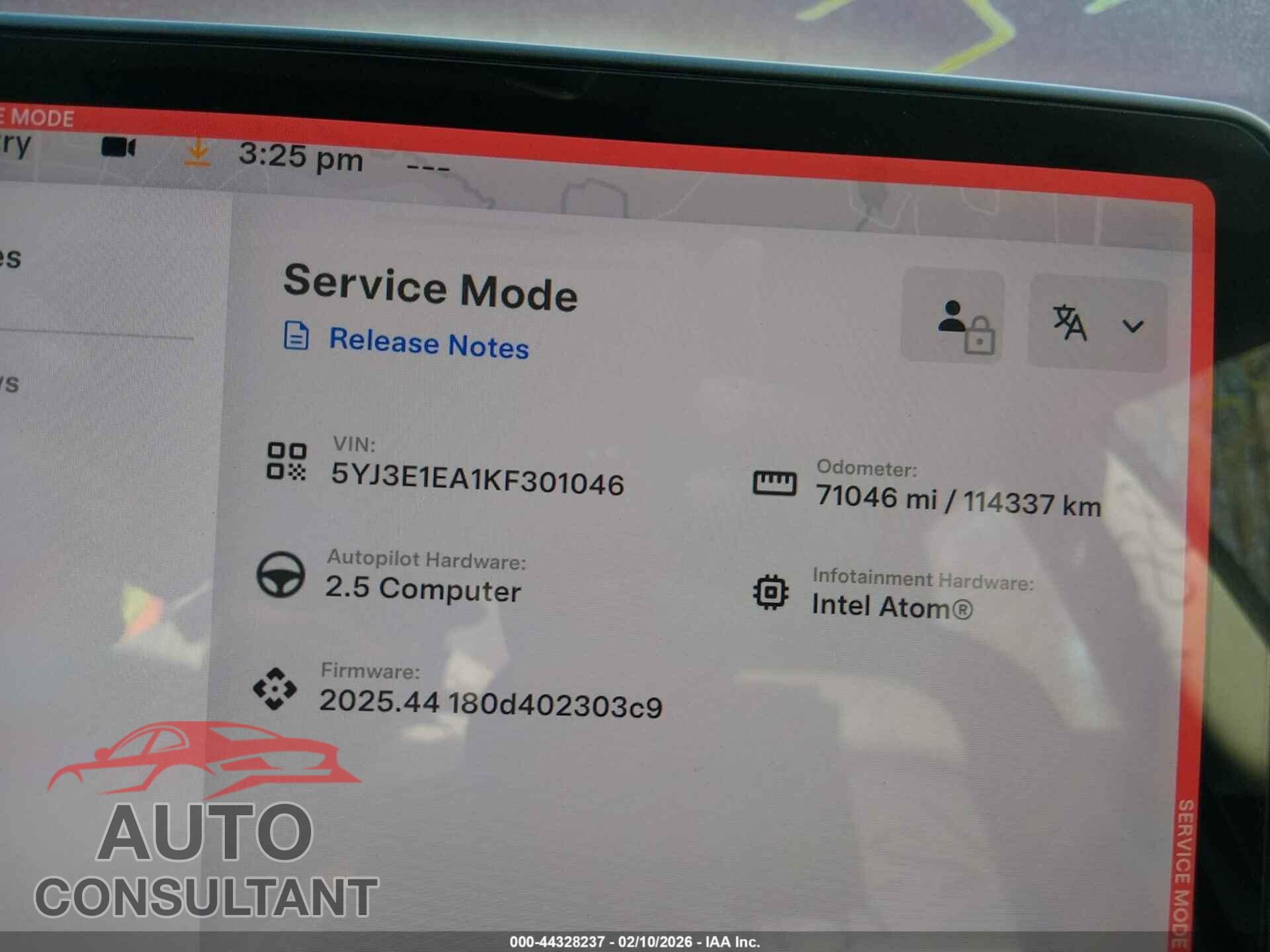 TESLA MODEL 3 2019 - 5YJ3E1EA1KF301046