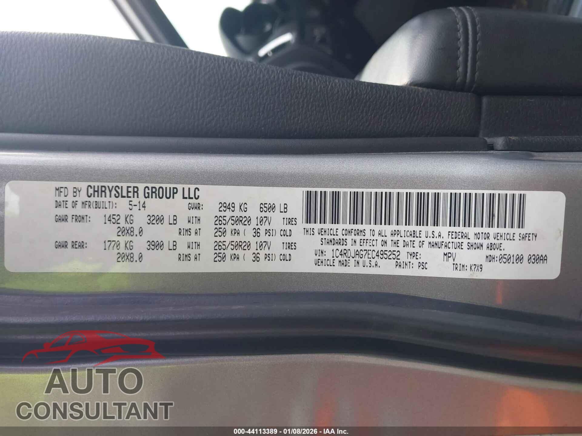 DODGE DURANGO 2014 - 1C4RDJAG7EC495252