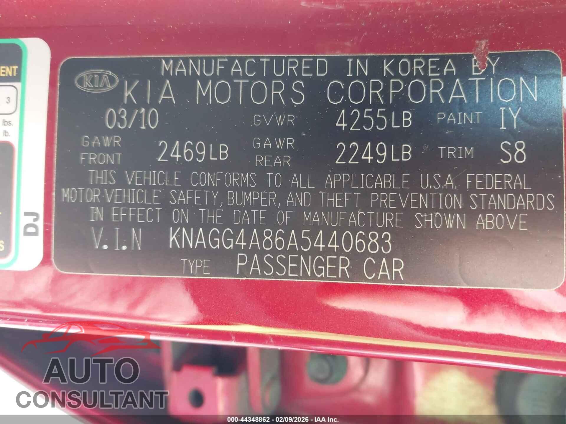 KIA OPTIMA 2010 - KNAGG4A86A5440683
