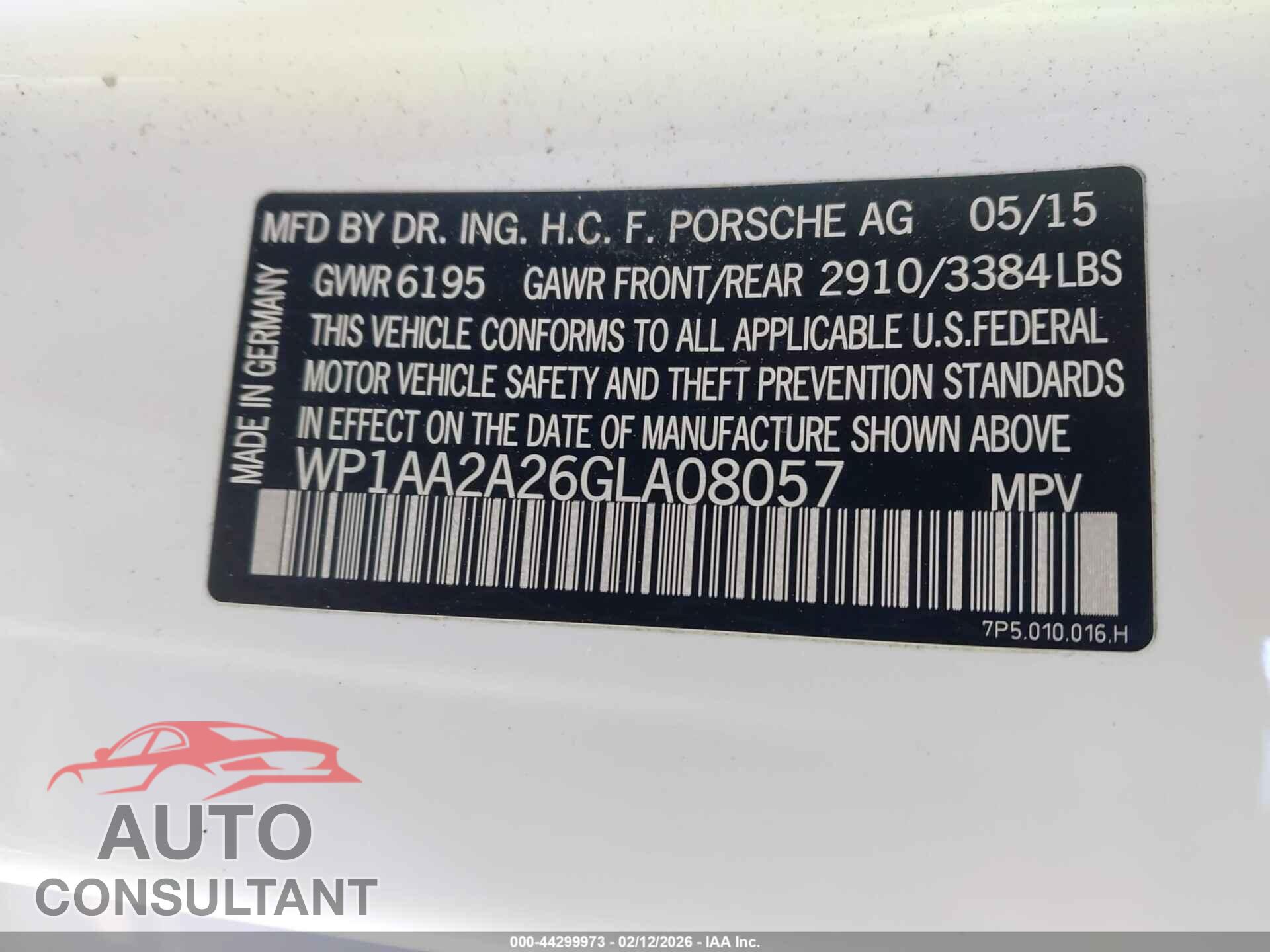 PORSCHE CAYENNE 2016 - WP1AA2A26GLA08057