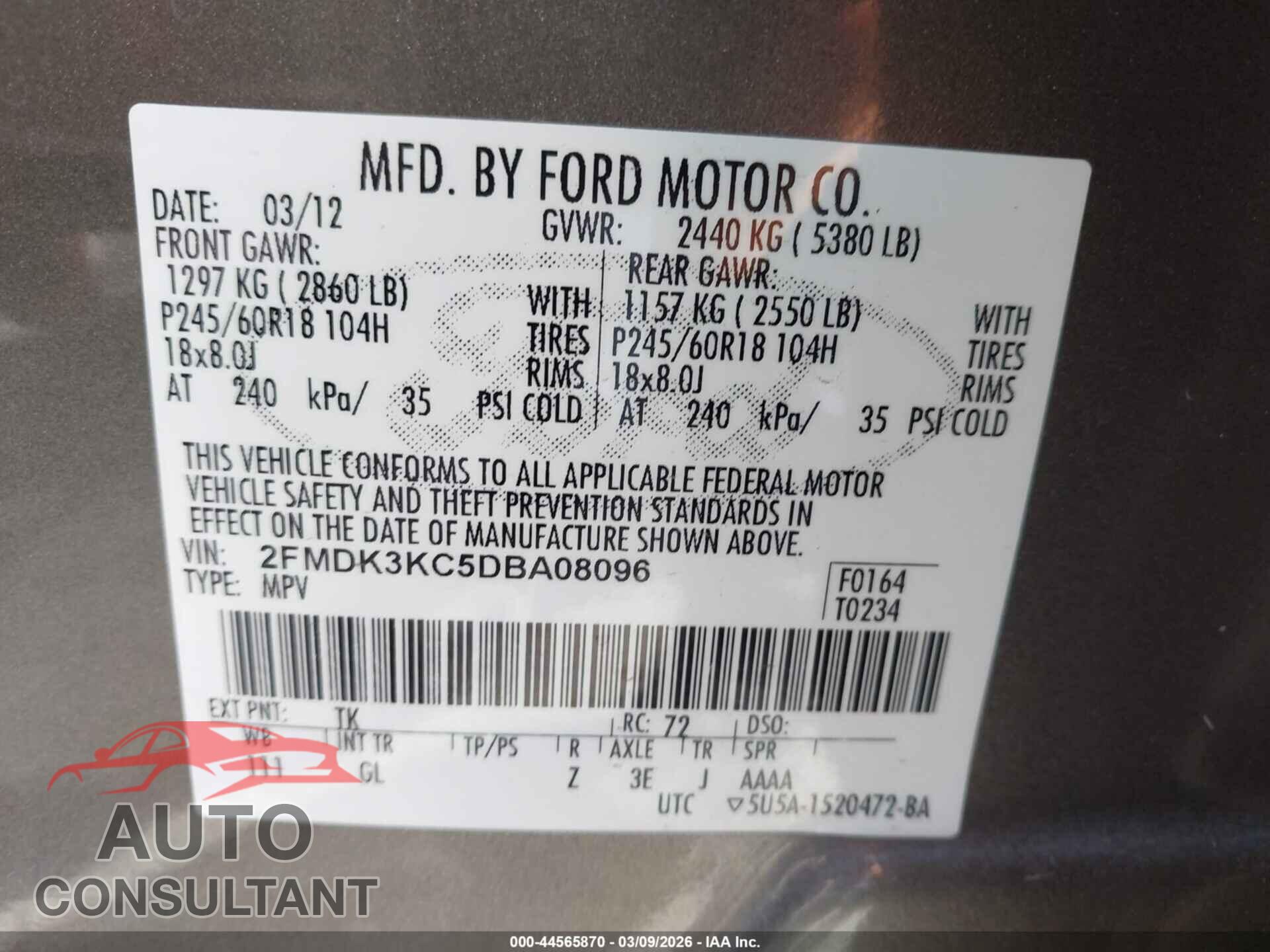 FORD EDGE 2013 - 2FMDK3KC5DBA08096