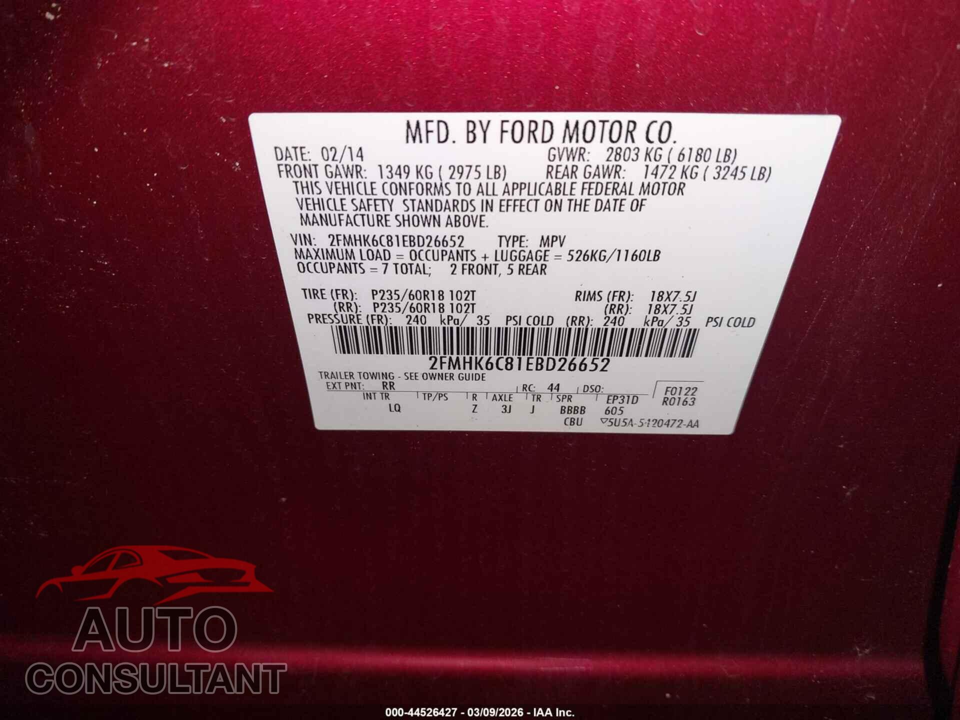 FORD FLEX 2014 - 2FMHK6C81EBD26652