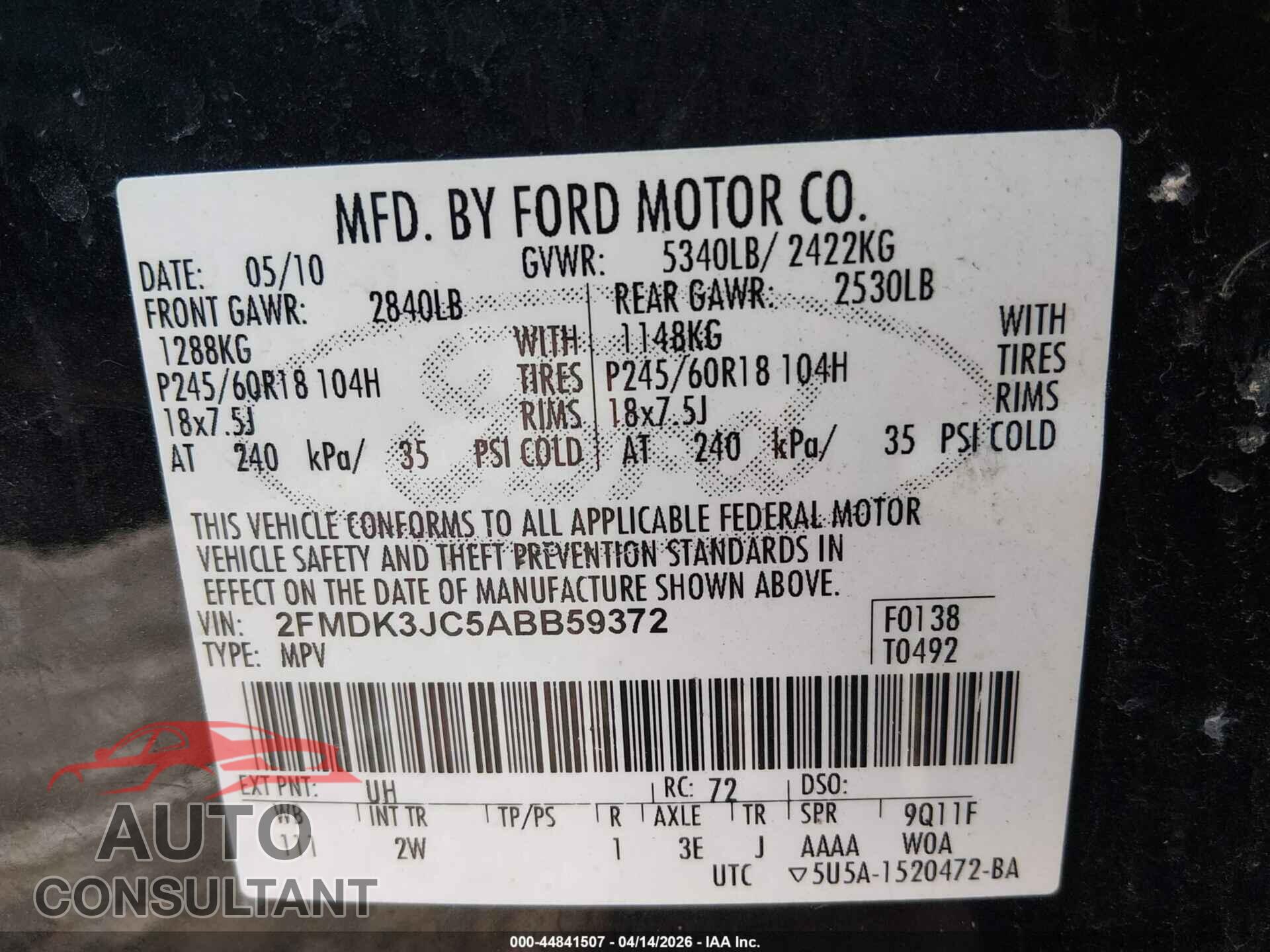 FORD EDGE 2010 - 2FMDK3JC5ABB59372