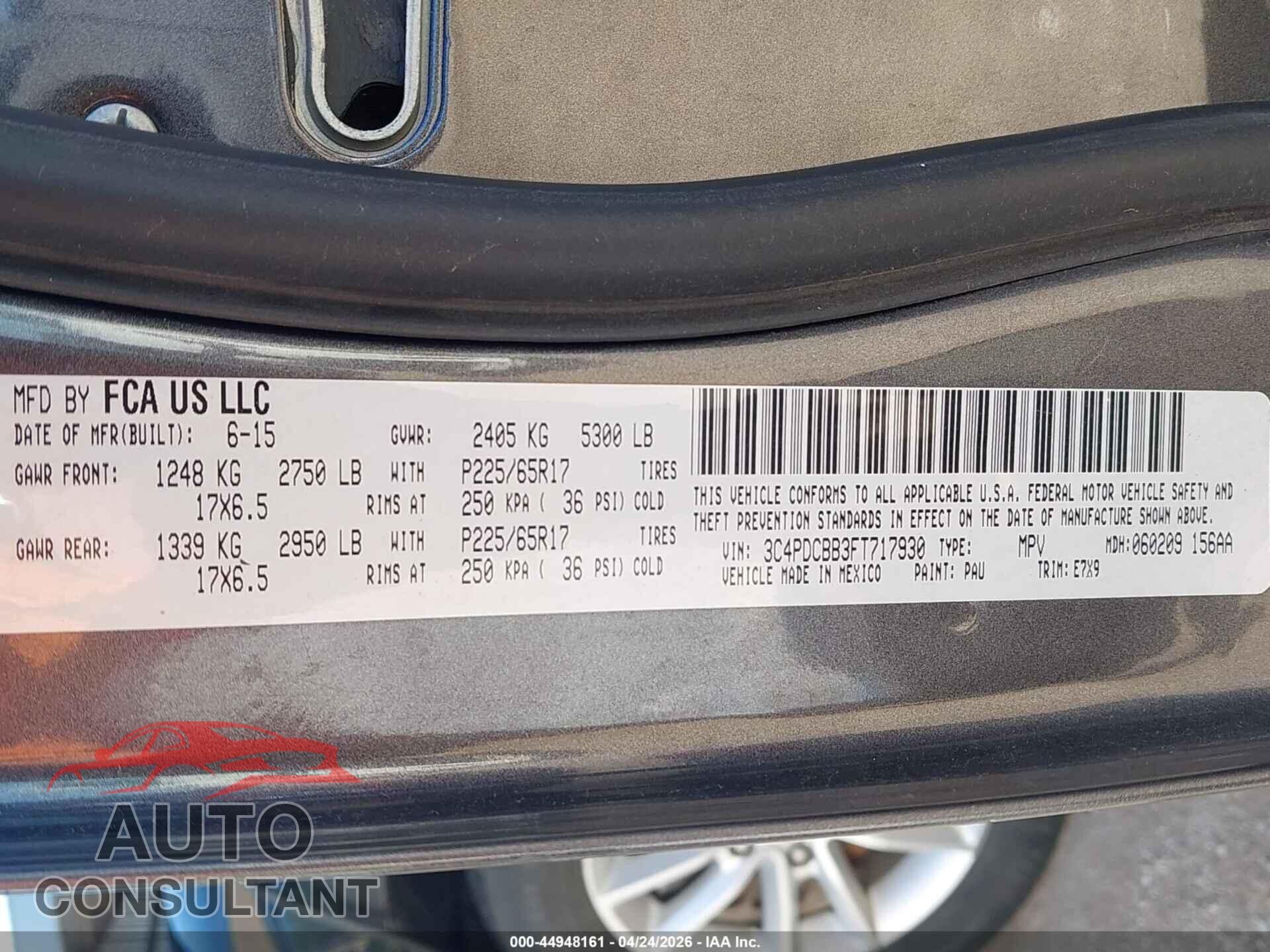 DODGE JOURNEY 2015 - 3C4PDCBB3FT717930