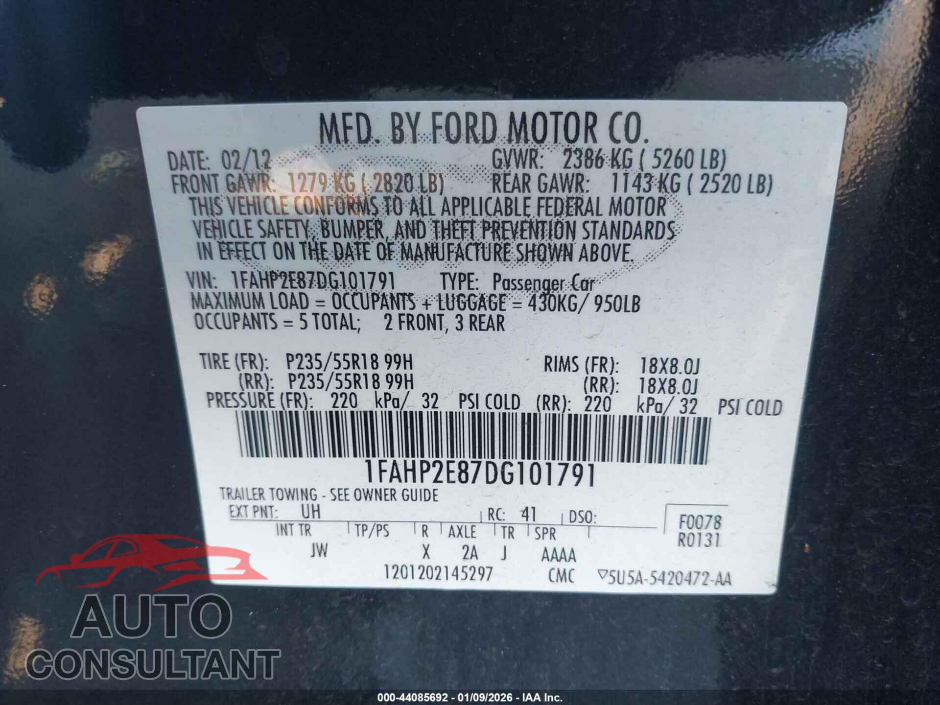 FORD TAURUS 2013 - 1FAHP2E87DG101791