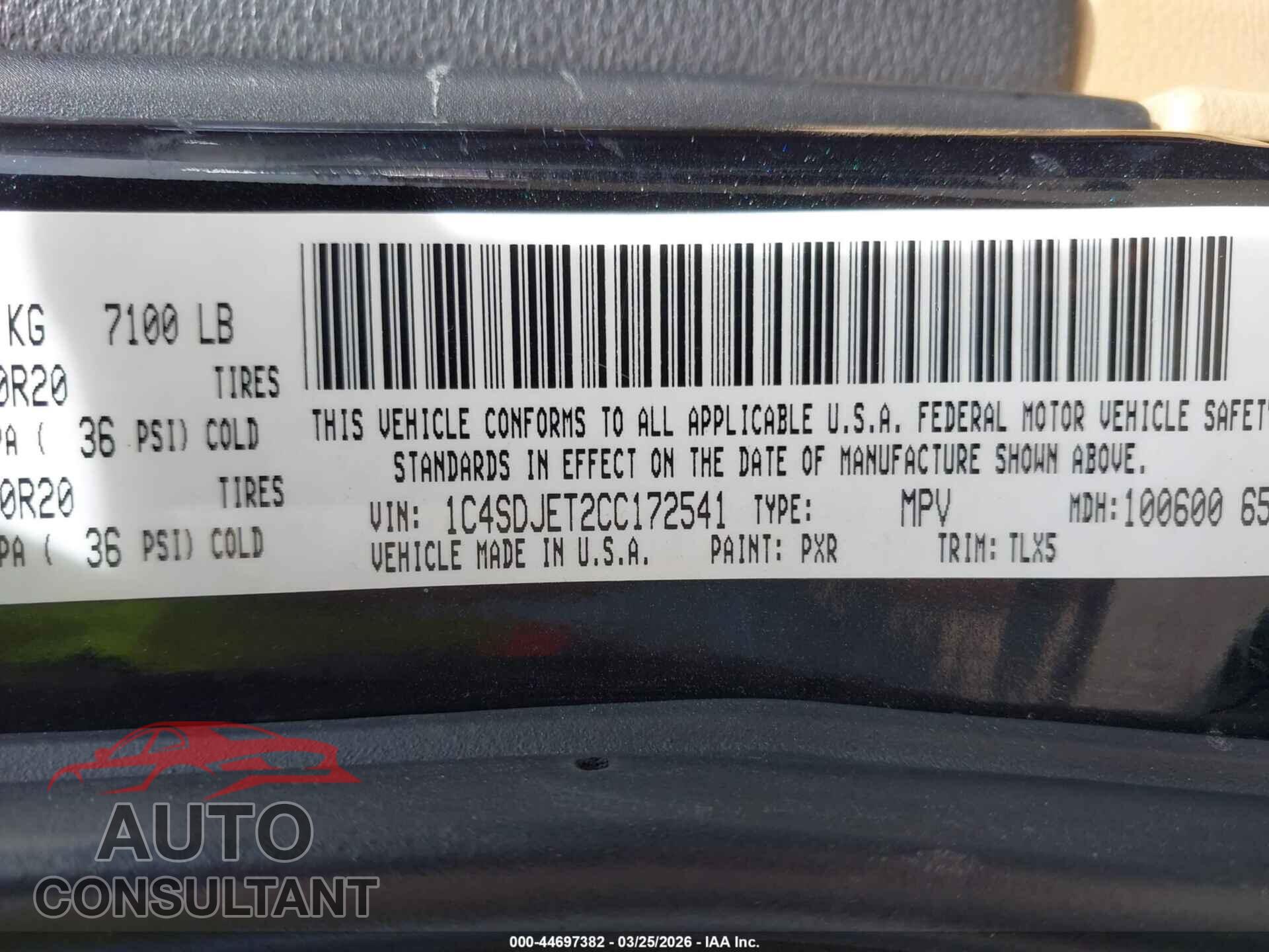 DODGE DURANGO 2012 - 1C4SDJET2CC172541