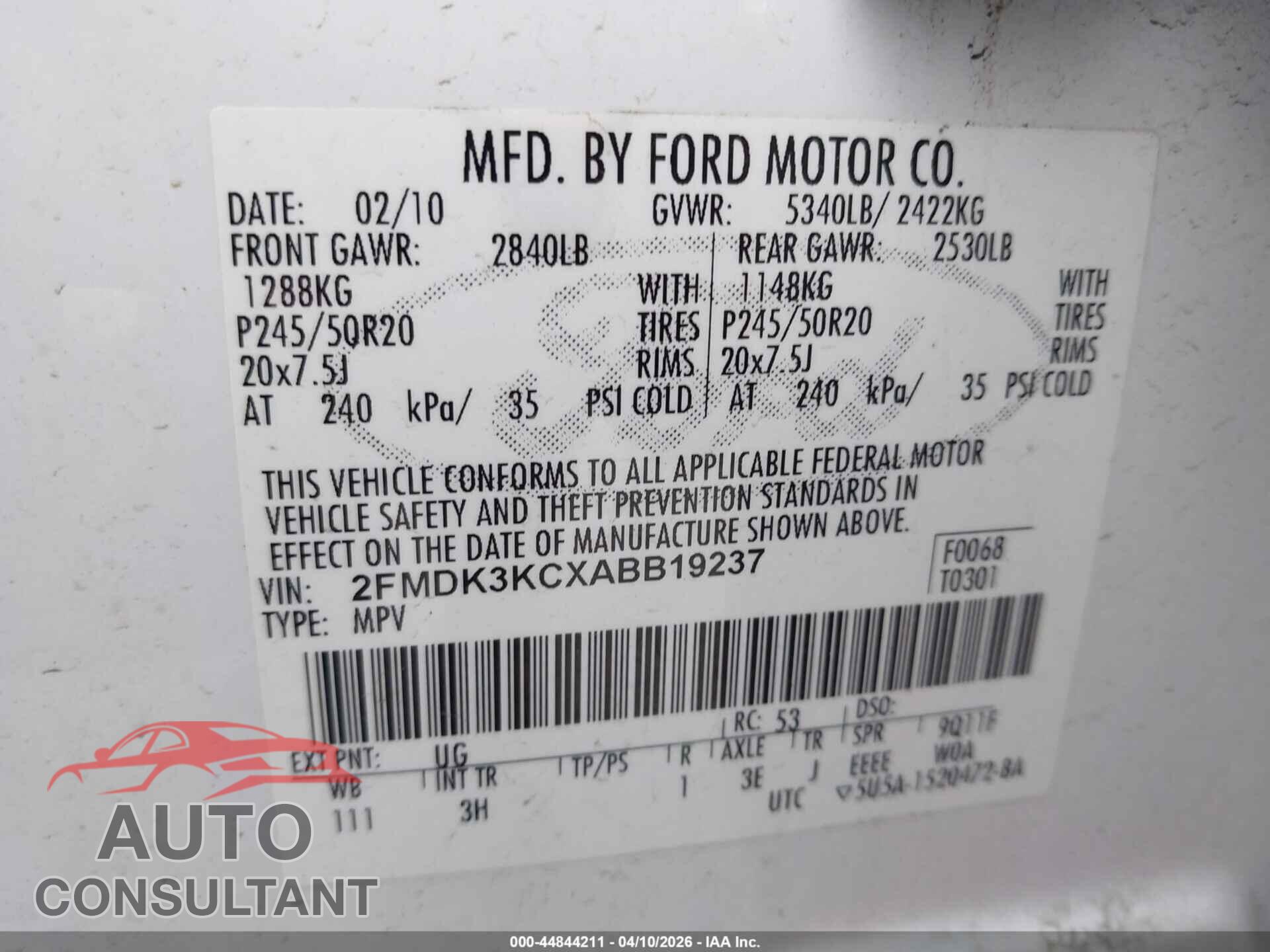 FORD EDGE 2010 - 2FMDK3KCXABB19237