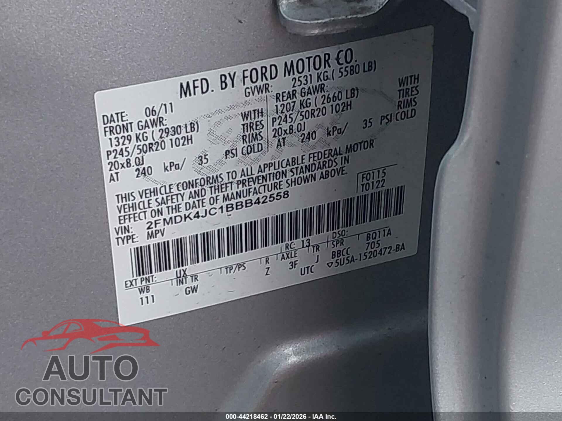 FORD EDGE 2011 - 2FMDK4JC1BBB42558
