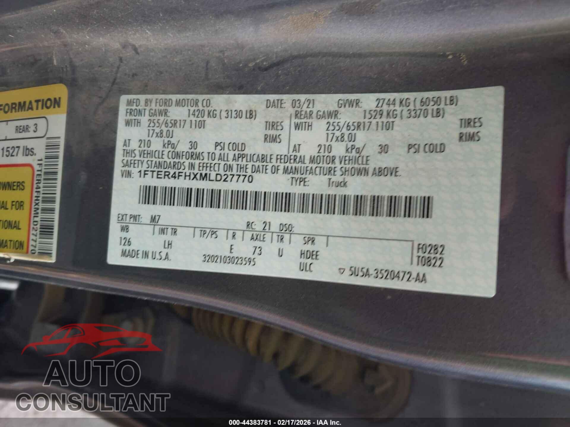 FORD RANGER 2021 - 1FTER4FHXMLD27770