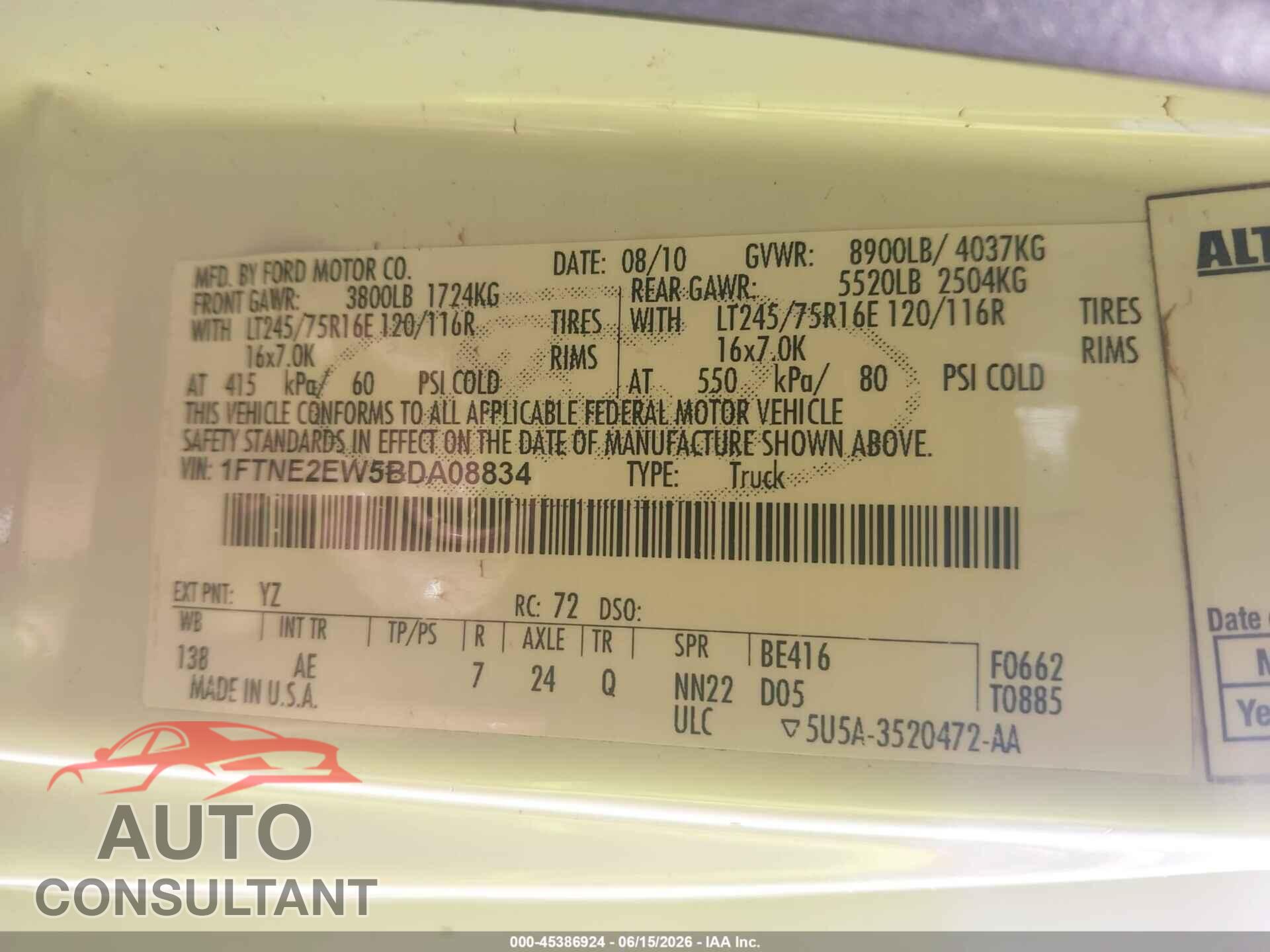 FORD E-250 2011 - 1FTNE2EW5BDA08834