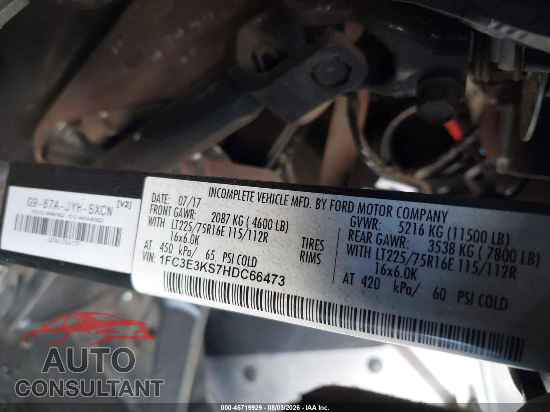 FORD E-350 STRIPPED 2017 - 1FC3E3KS7HDC66473