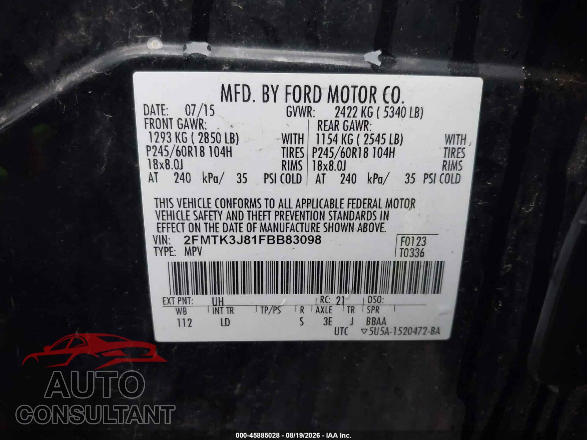 FORD EDGE 2015 - 2FMTK3J81FBB83098