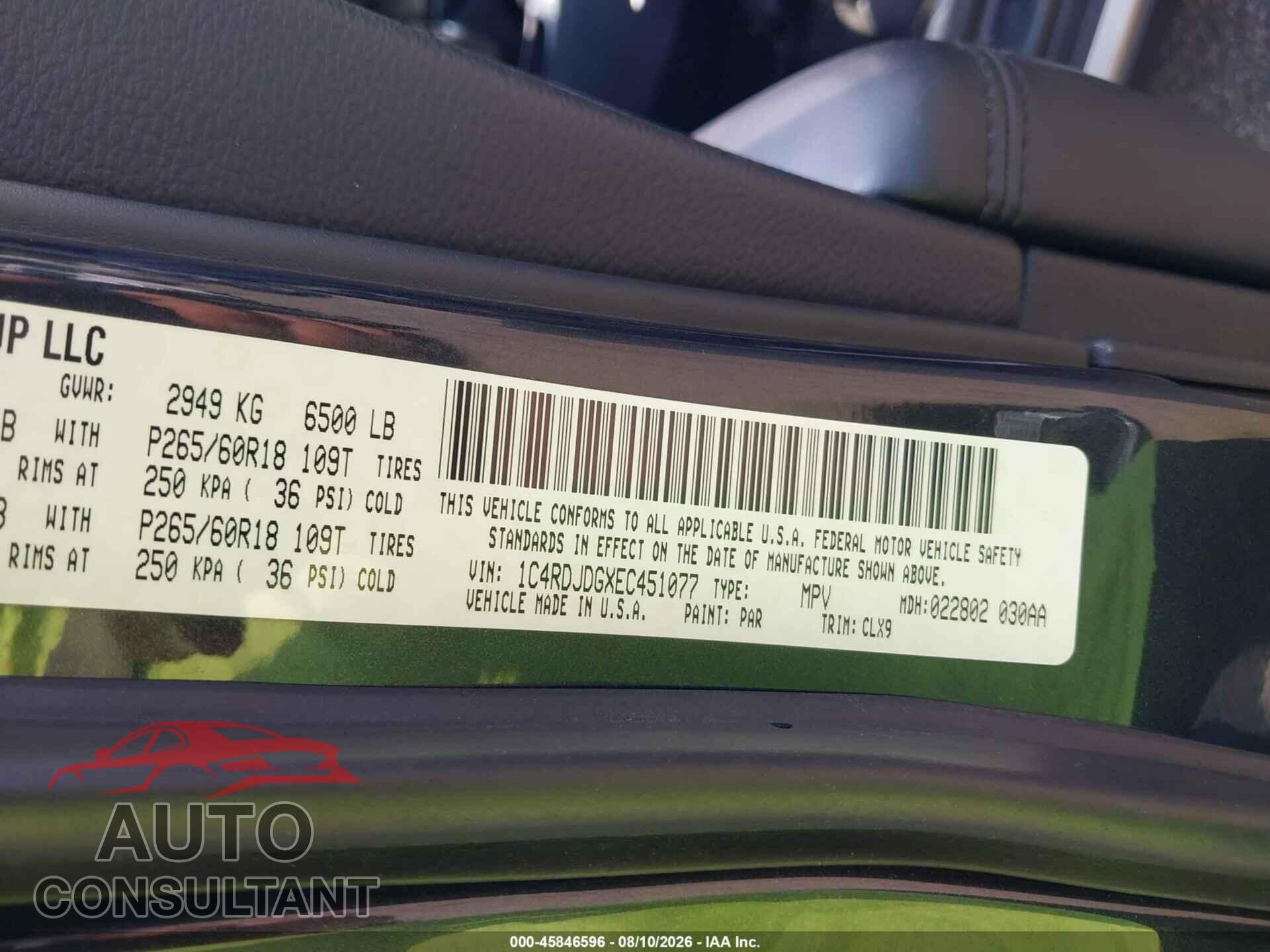 DODGE DURANGO 2014 - 1C4RDJDGXEC451077