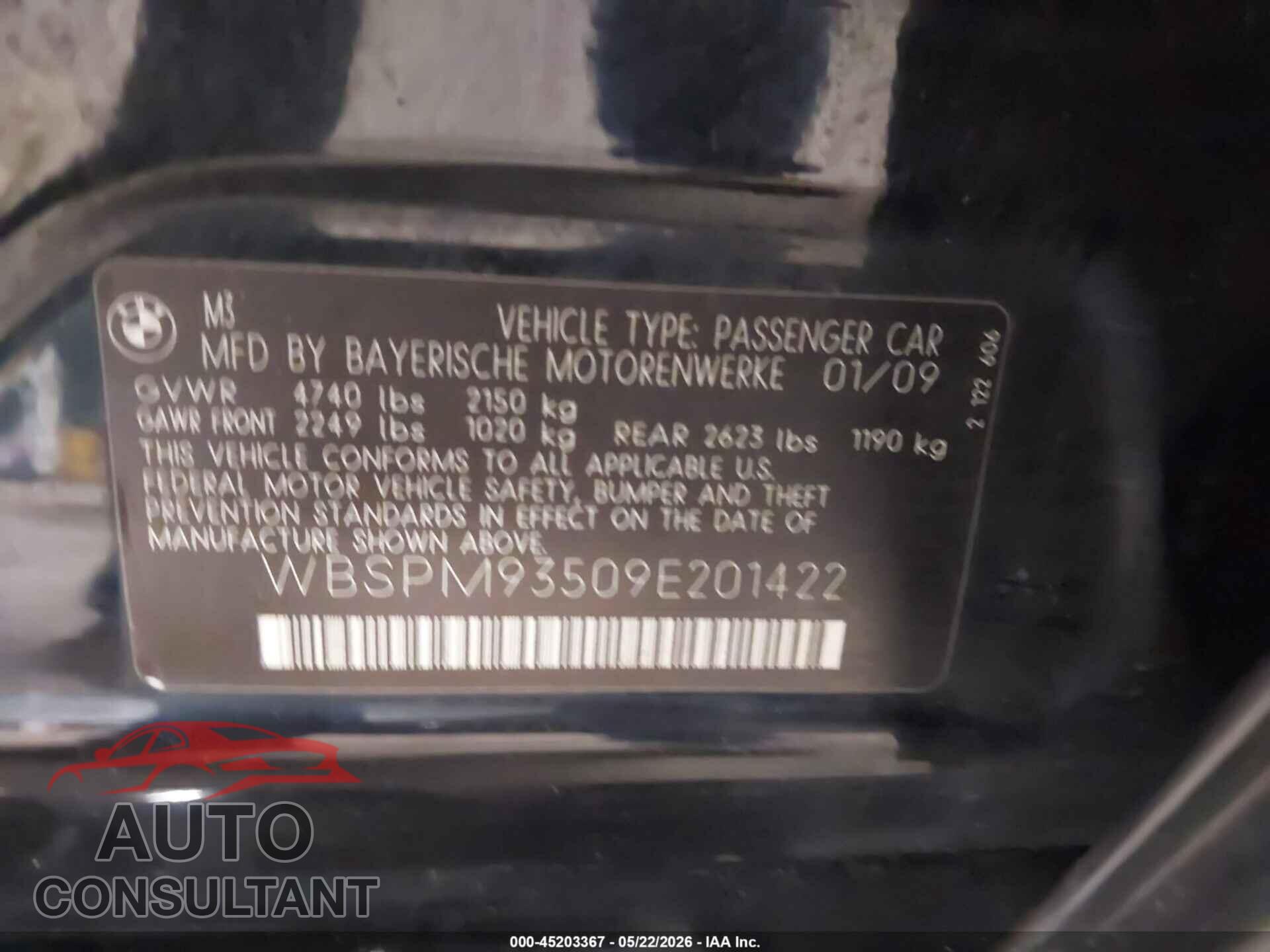 BMW M3 2009 - WBSPM93509E201422