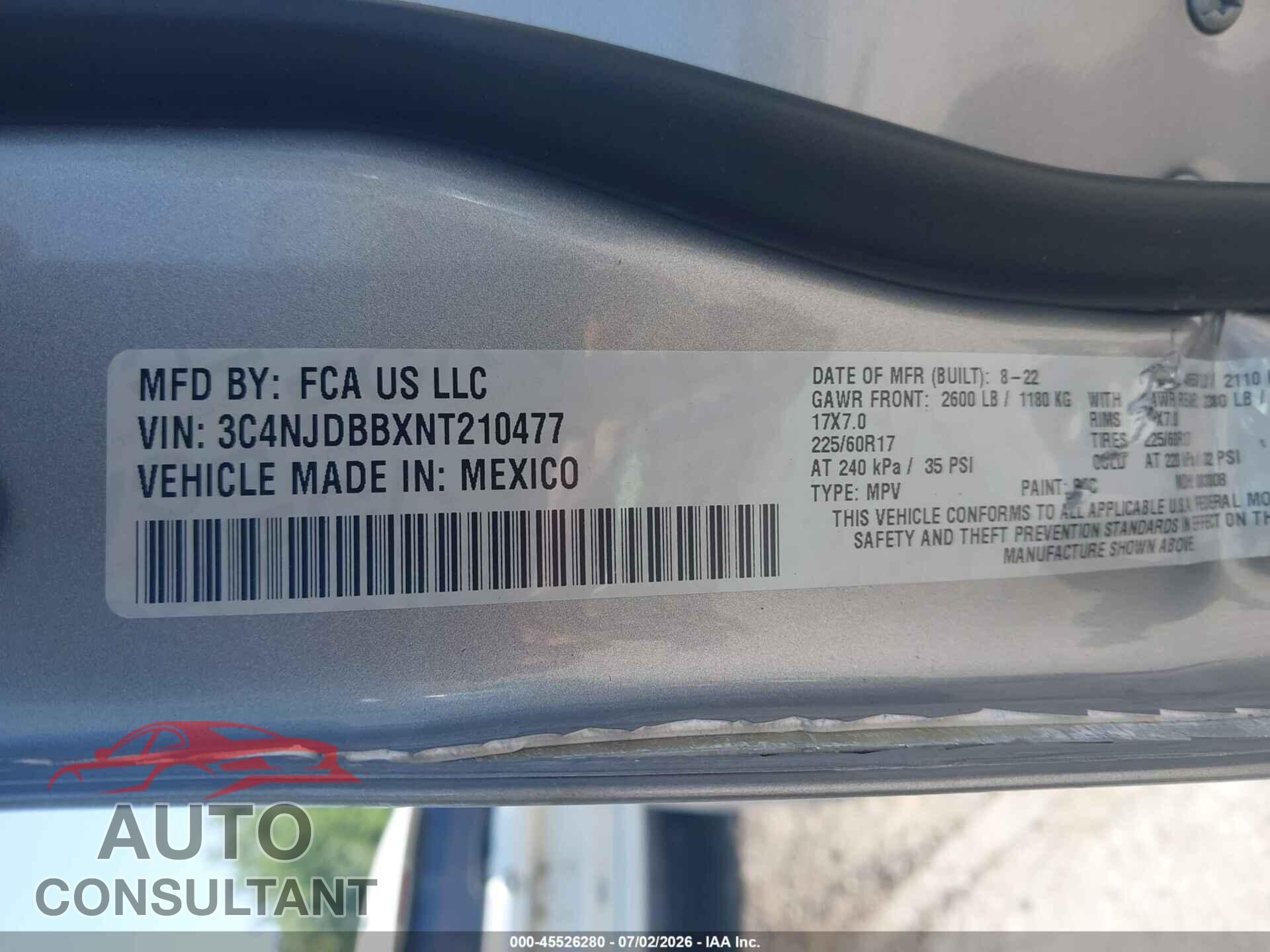 JEEP COMPASS 2022 - 3C4NJDBBXNT210477
