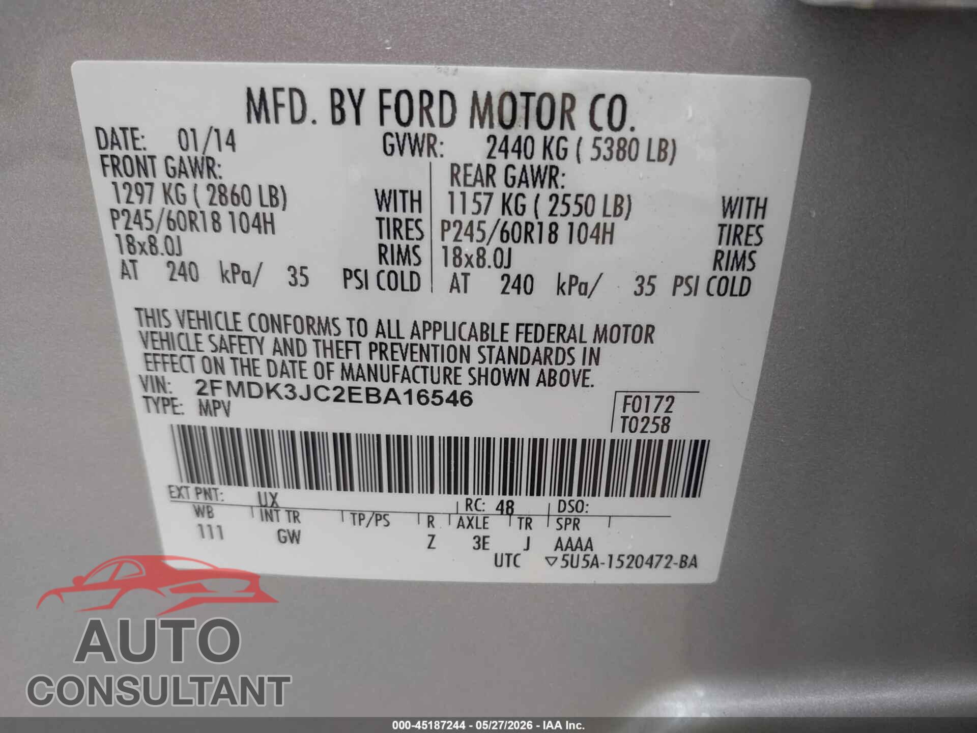 FORD EDGE 2014 - 2FMDK3JC2EBA16546