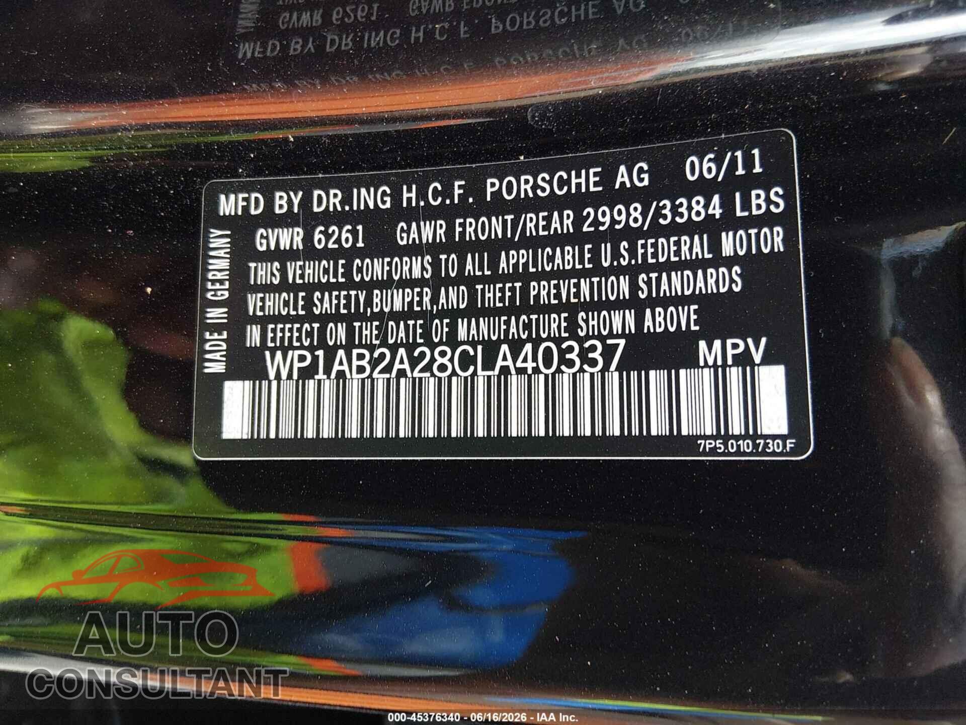 PORSCHE CAYENNE 2012 - WP1AB2A28CLA40337