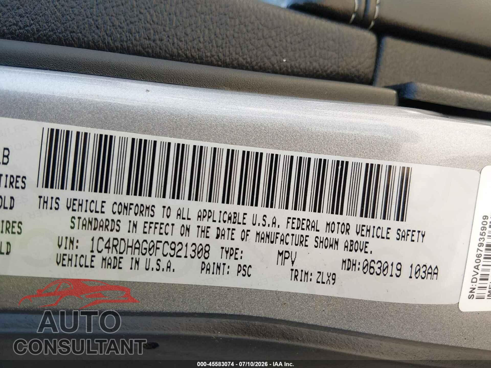 DODGE DURANGO 2015 - 1C4RDHAG0FC921308