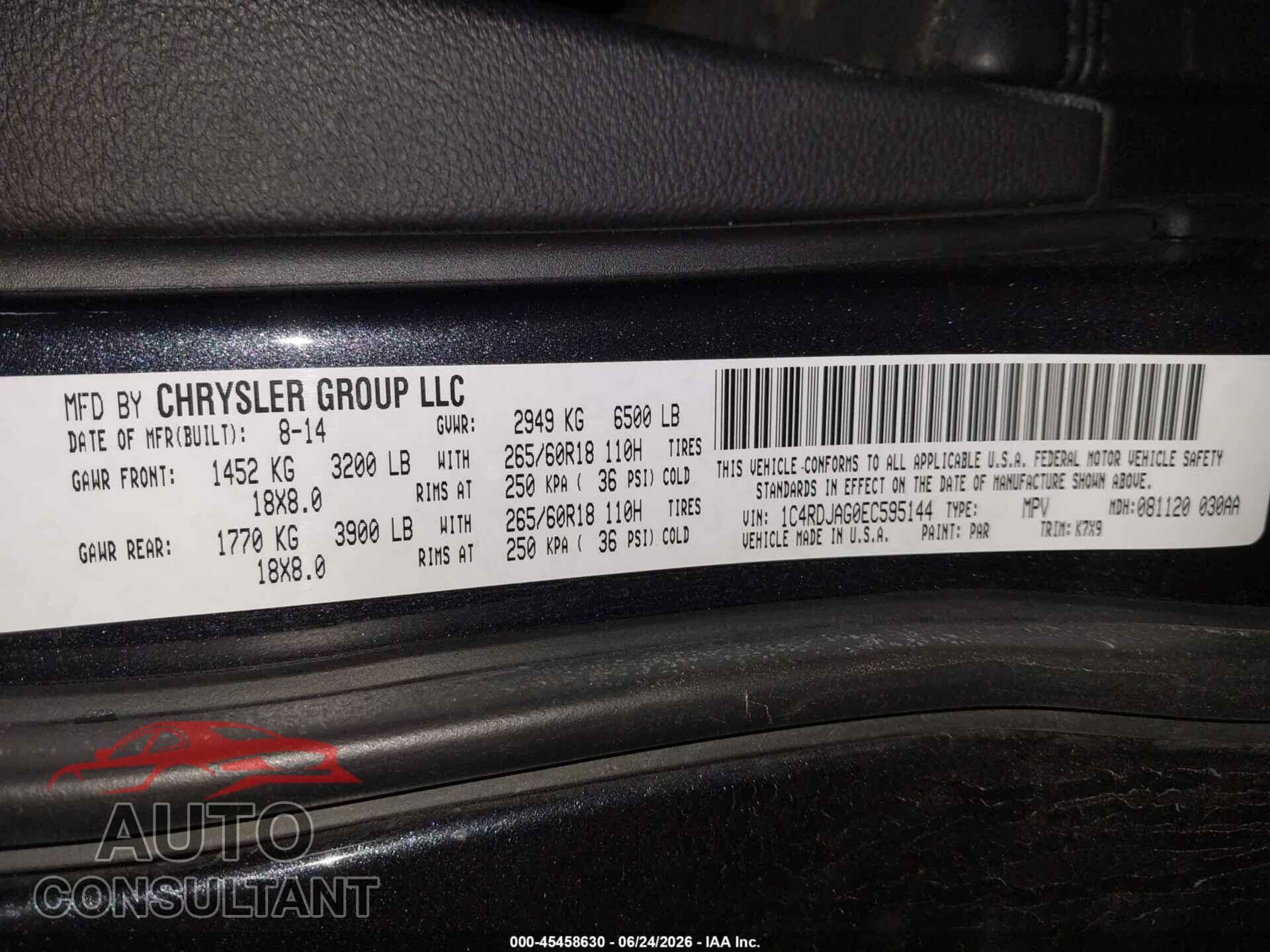 DODGE DURANGO 2014 - 1C4RDJAG0EC595144