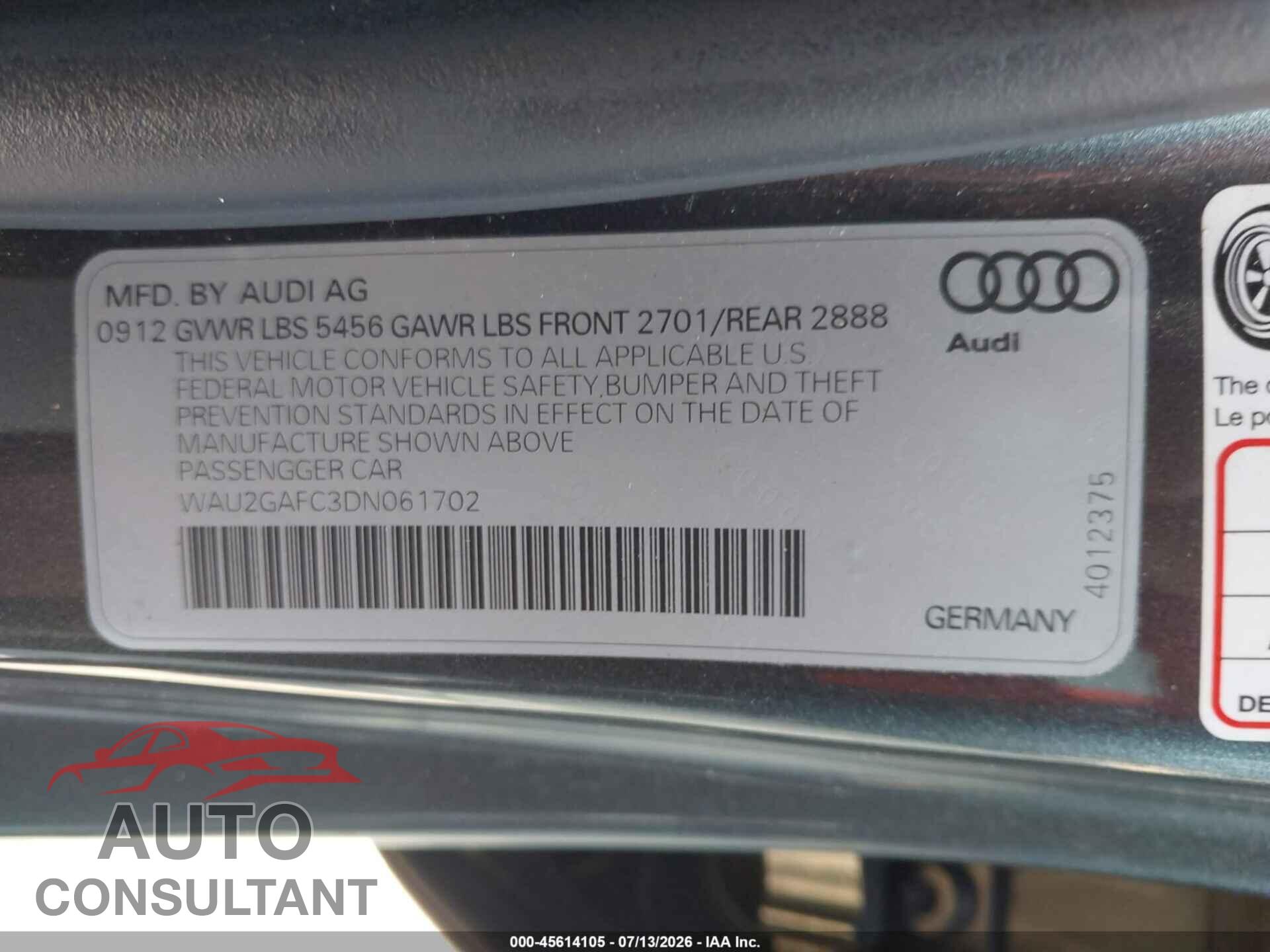 AUDI A7 2013 - WAU2GAFC3DN061702