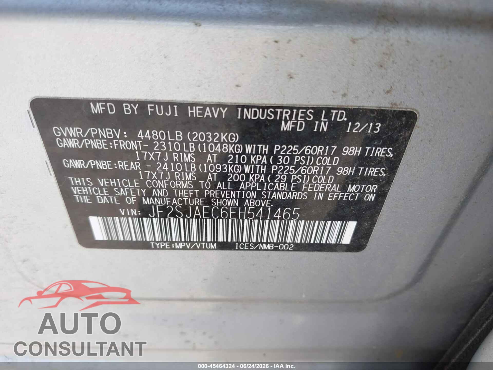 SUBARU FORESTER 2014 - JF2SJAEC6EH541465