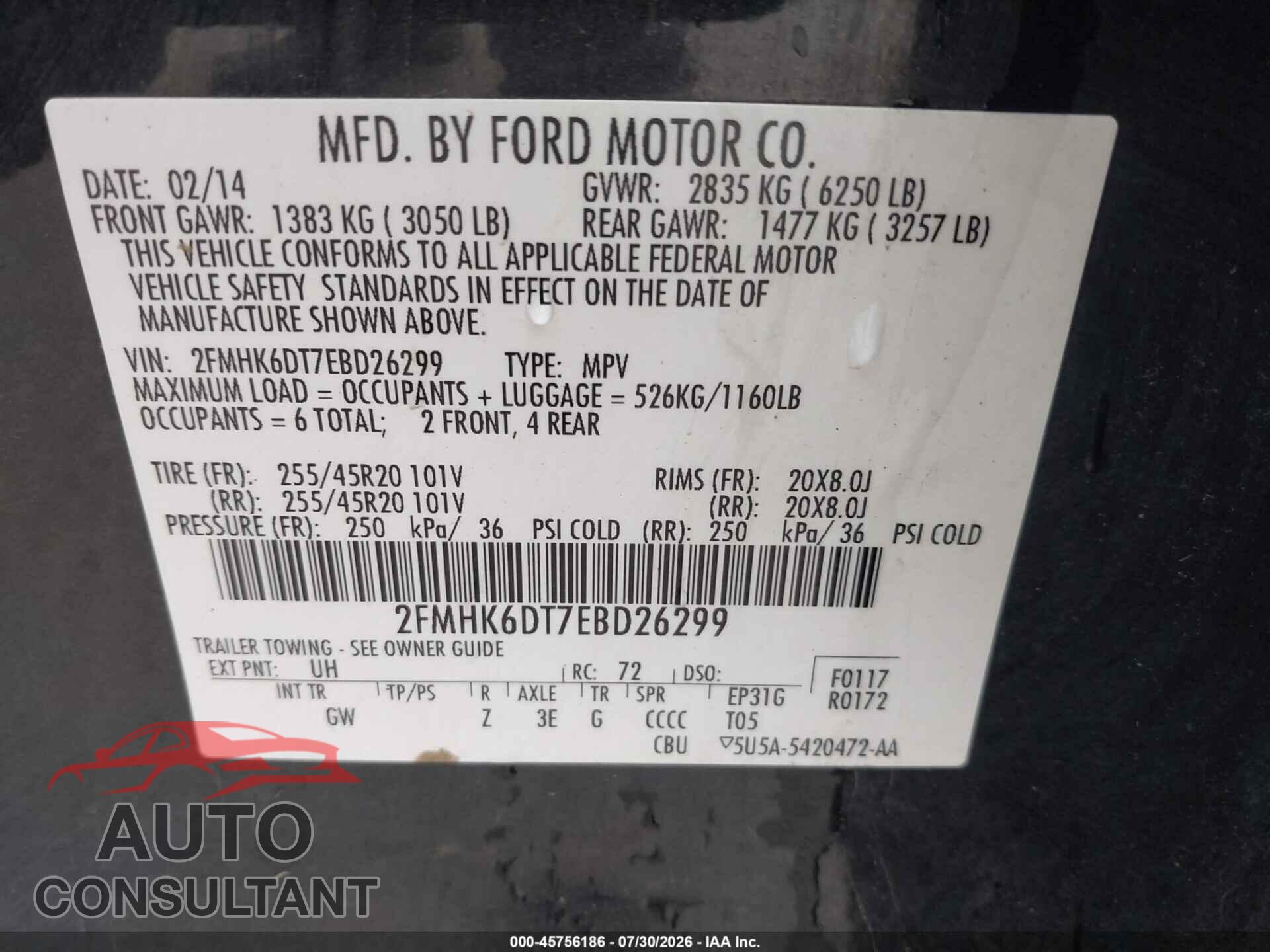 FORD FLEX 2014 - 2FMHK6DT7EBD26299