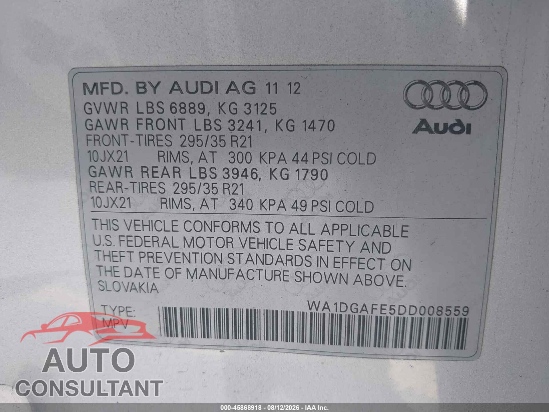 AUDI Q7 2013 - WA1DGAFE5DD008559