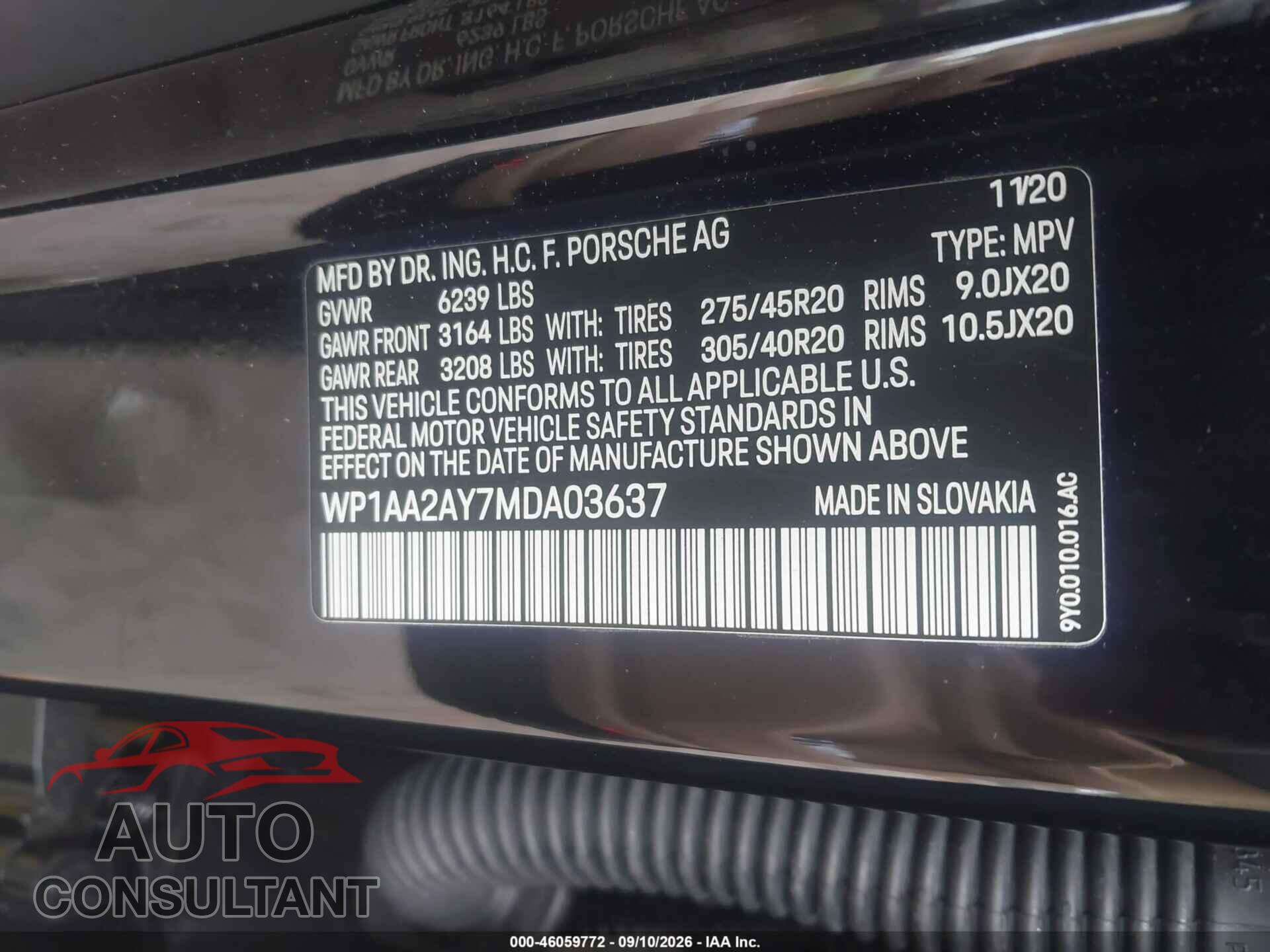 PORSCHE CAYENNE 2021 - WP1AA2AY7MDA03637