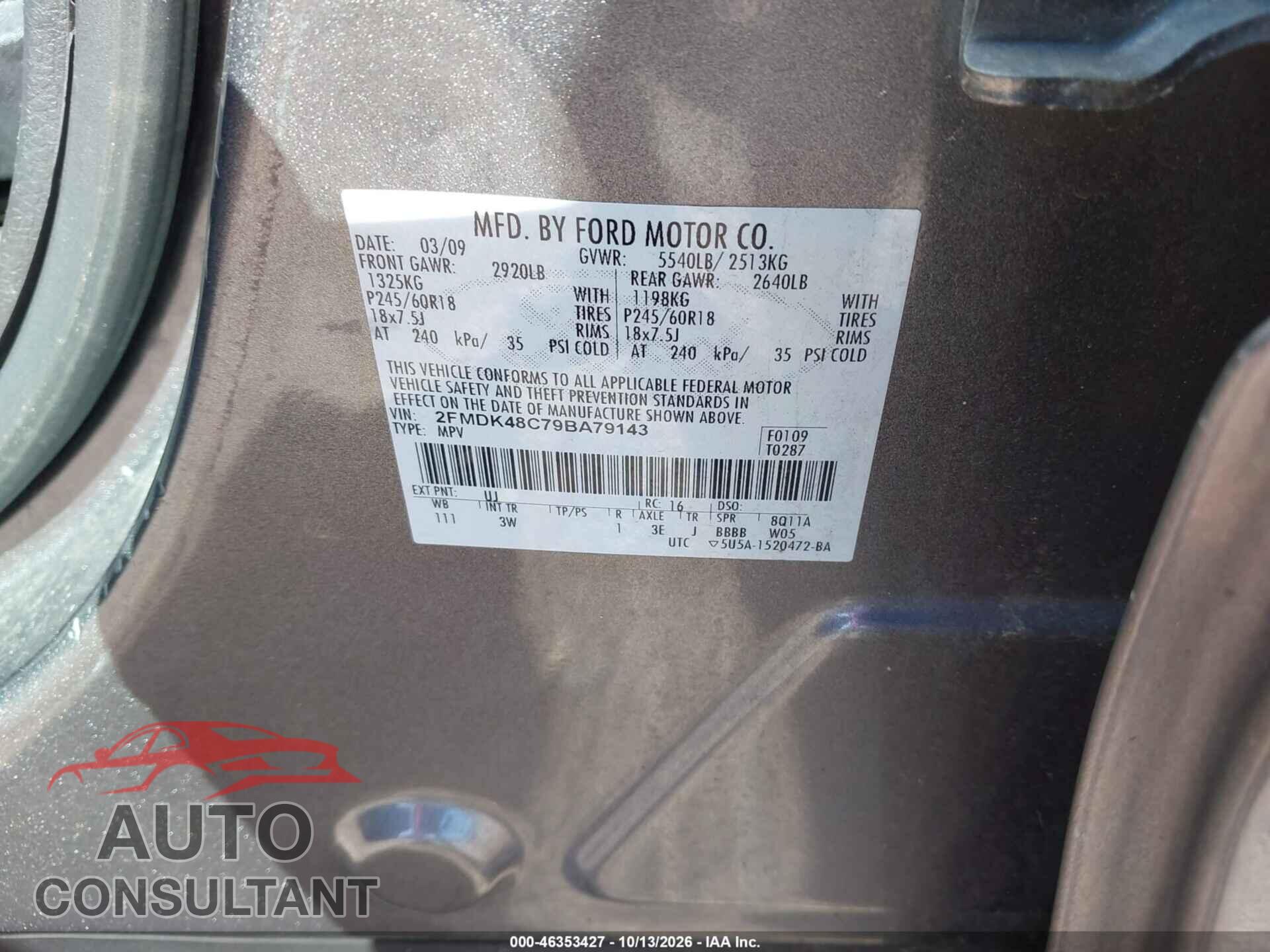 FORD EDGE 2009 - 2FMDK48C79BA79143
